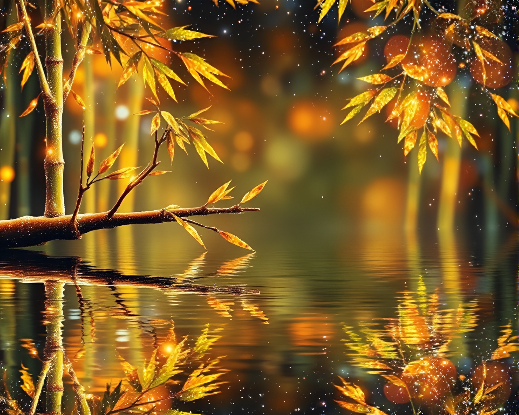Bamboo Flute Reflection in Glitter Dust Fantasy – free AI stock image