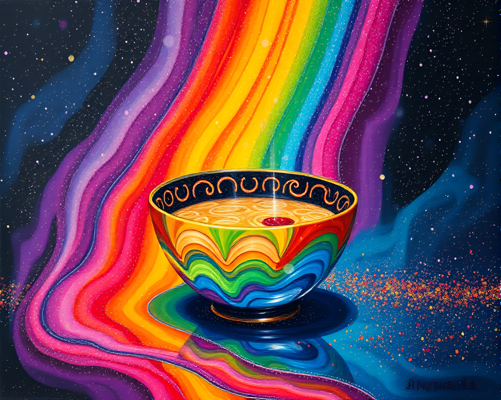 Ramen Bowl with Oil Slick Rainbow Glaze – free AI stock image