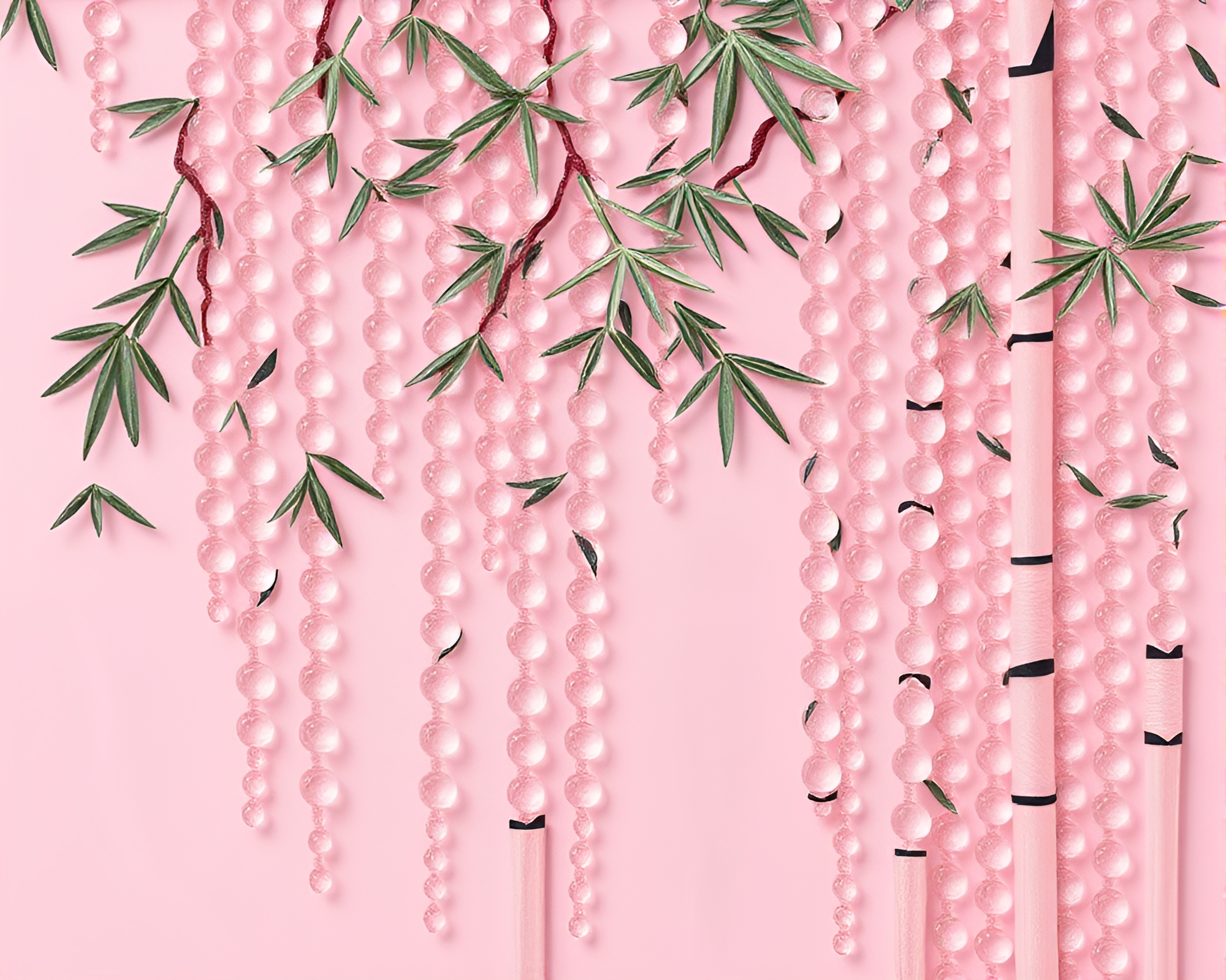 Misty Bamboo Grove with Blush Pink Glow – free AI stock image