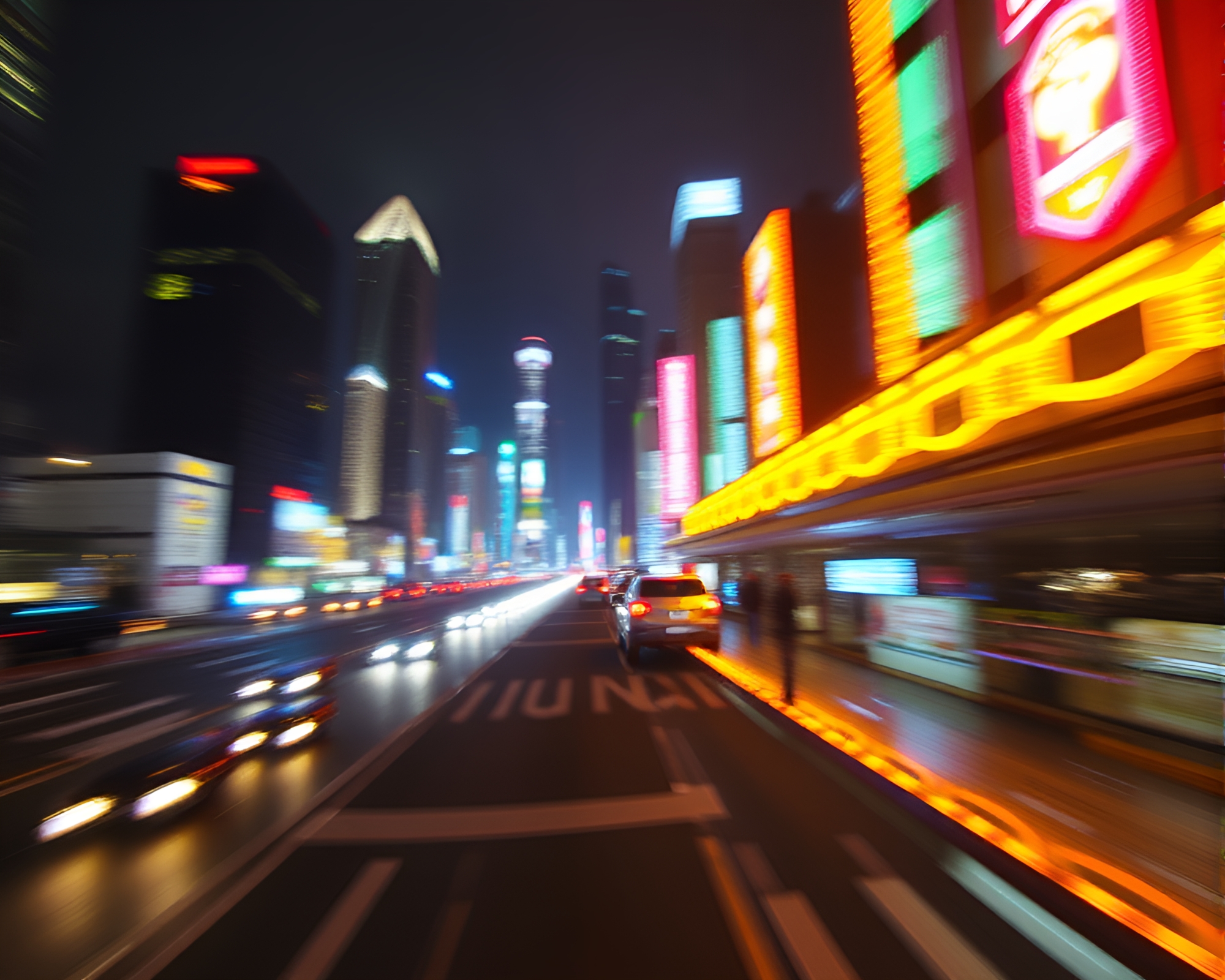 Neon Mind Palace in Motion Blur Cityscape – free AI stock image