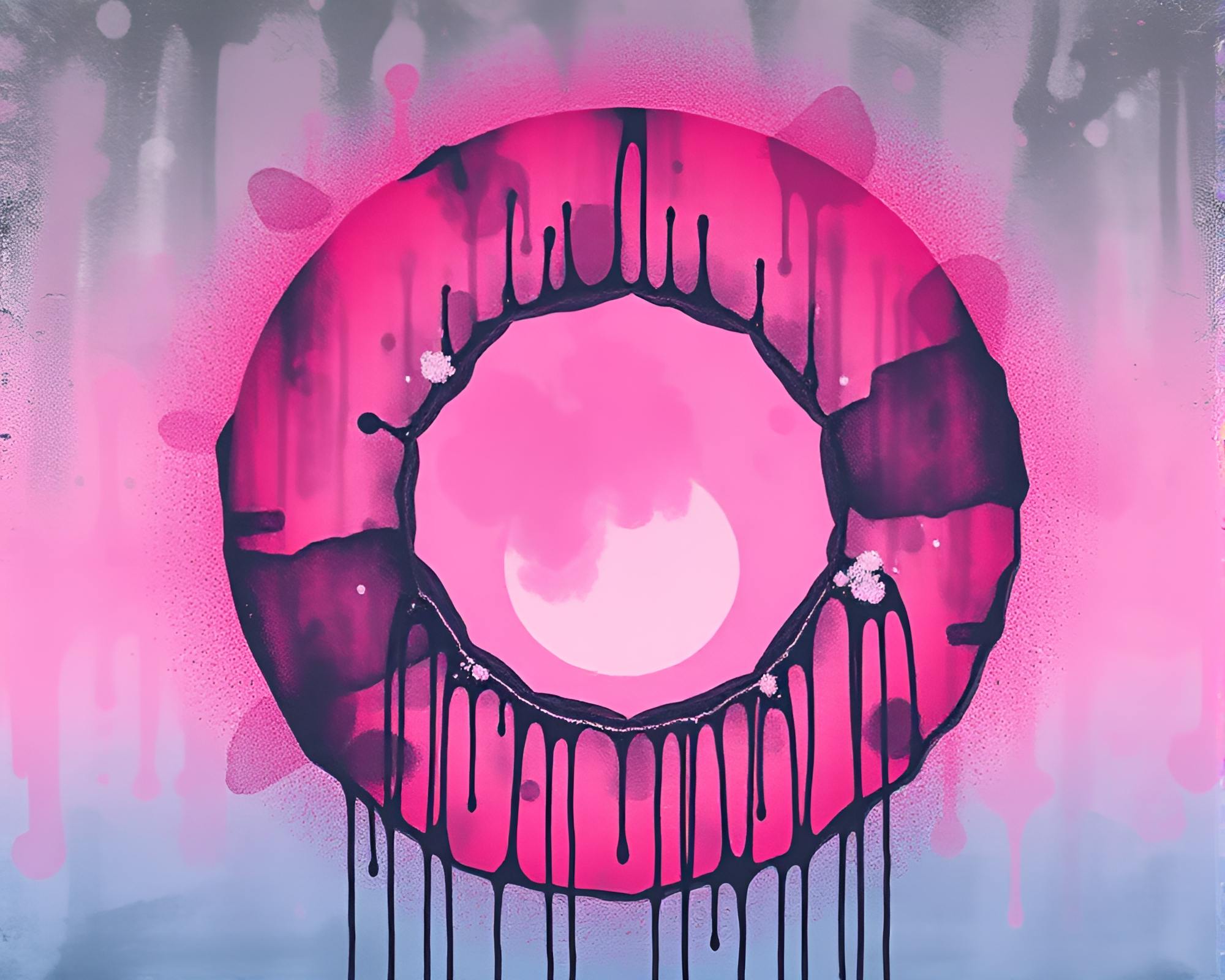 Sunrise Stone Circle Collage with Spray Paint Drips – free AI stock image