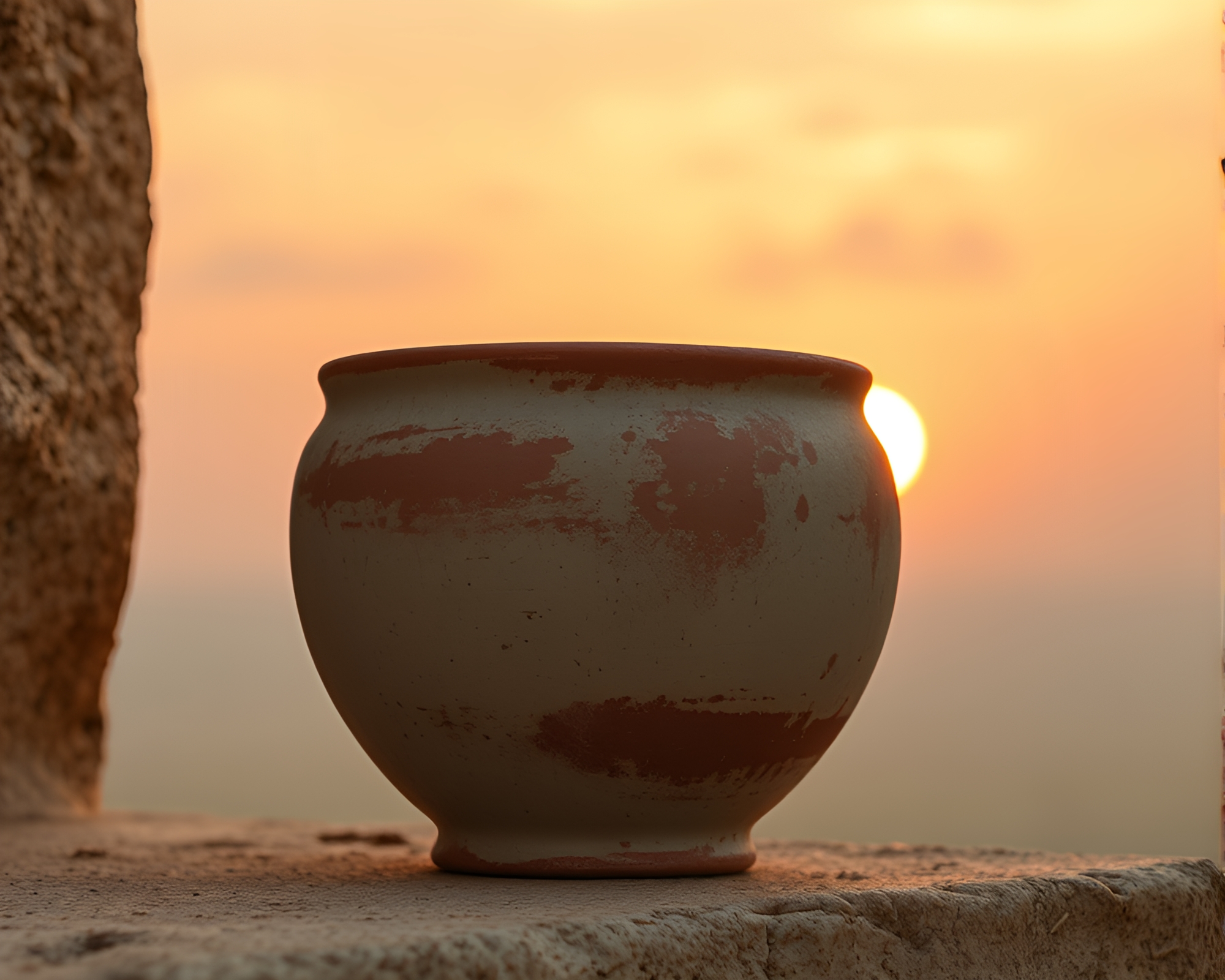 Sunrise Rustic Pottery in Sepia with Scratch Textures – free AI stock image