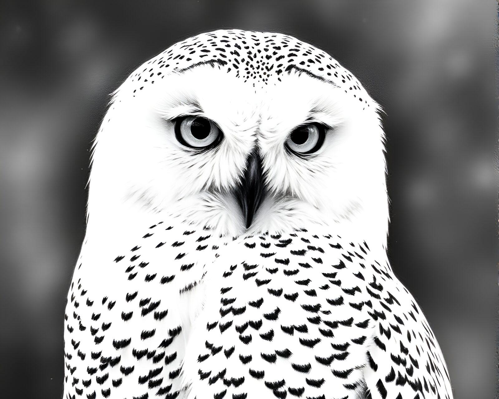Detailed snow owl illustration with crosshatching under spotlight