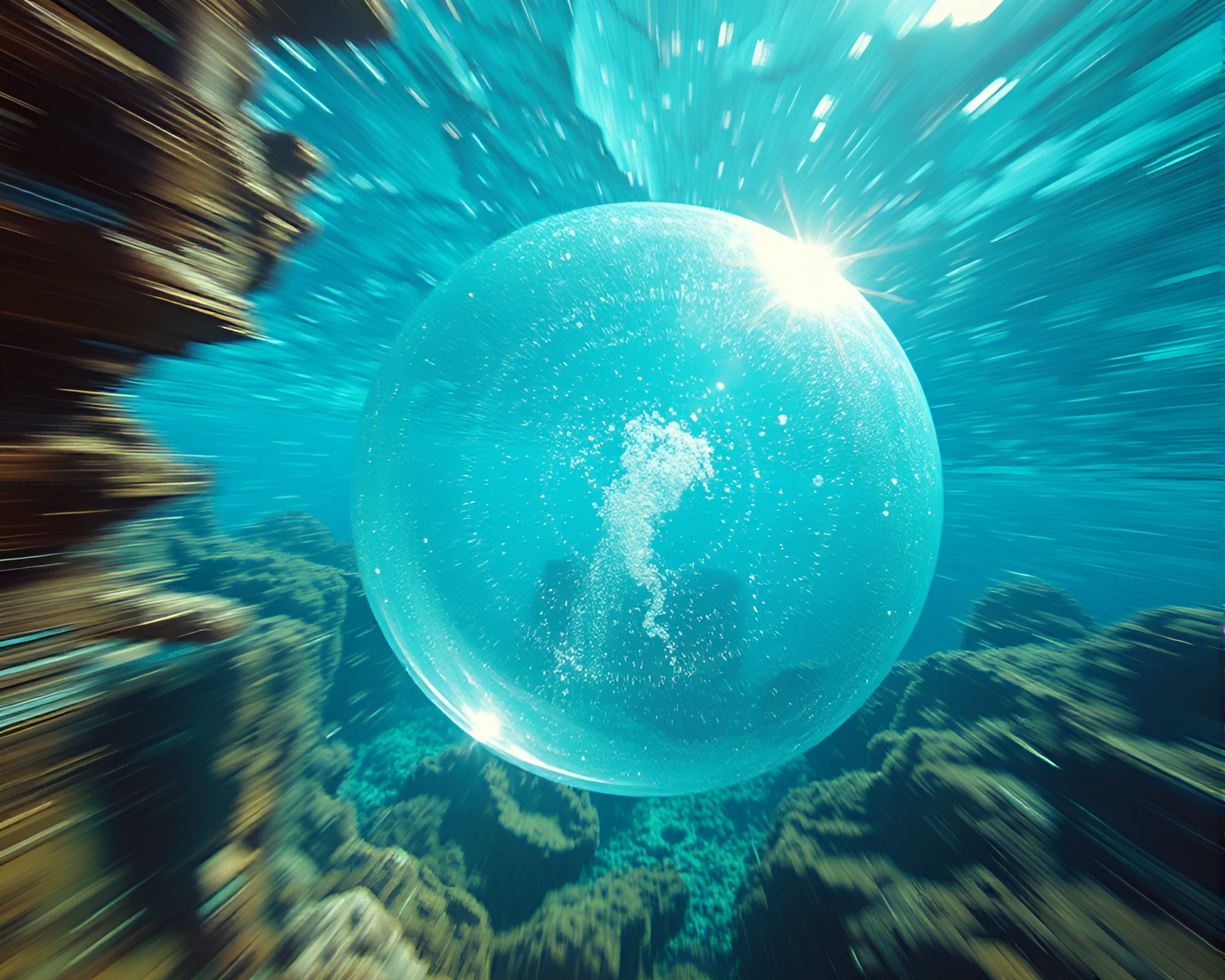 Aquatic City Dome: Underwater Motion Blur Exploration – free AI stock image
