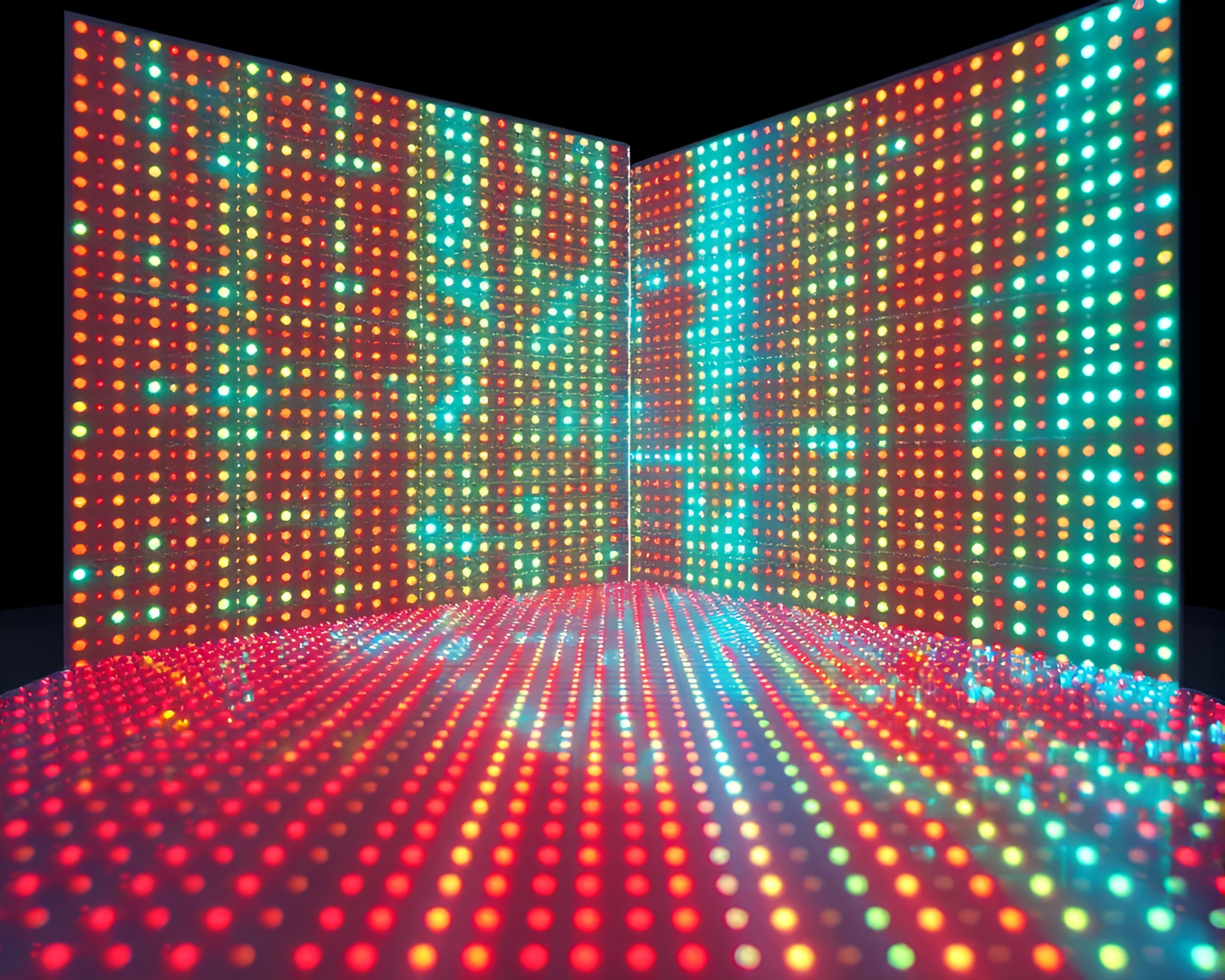 Holographic LED Pixel Grid: Futuristic Infrared Display – free AI stock image