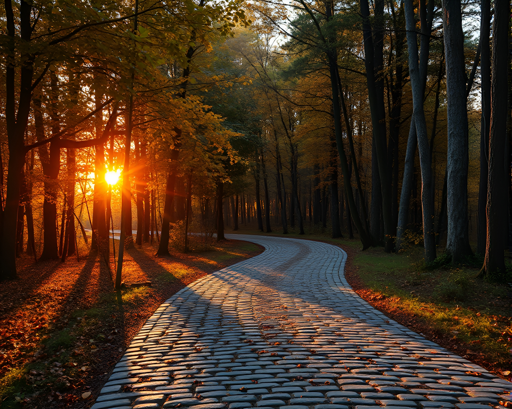 Autumn Forest Cobblestone Path Concept Art – free AI stock image