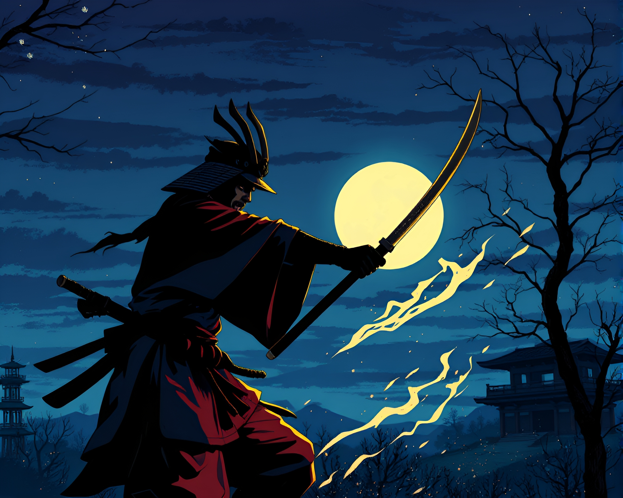 Twilight Samurai Warrior Using Graphic Novel Hatching Style – free AI stock image