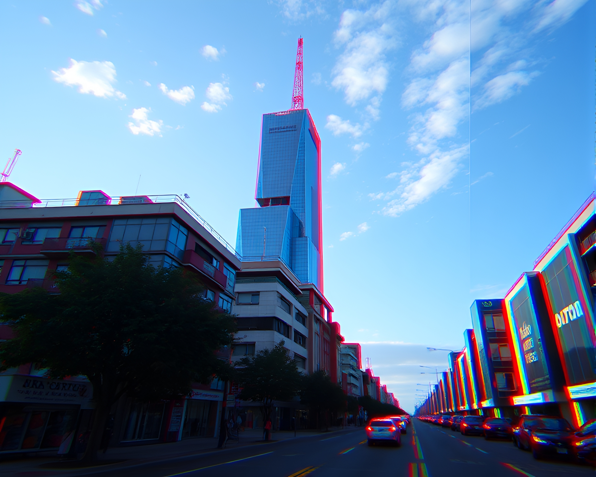 Futuristic Anaglyph 3D Cityscape Portrait – free AI stock image