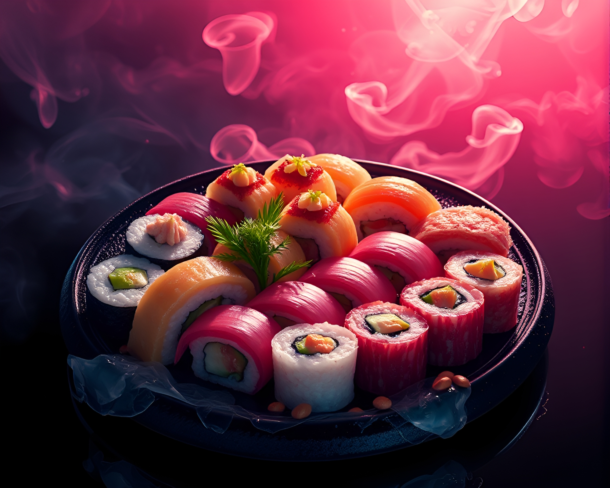 Op Art Sushi Platter in Necromantic Shade – free AI stock image