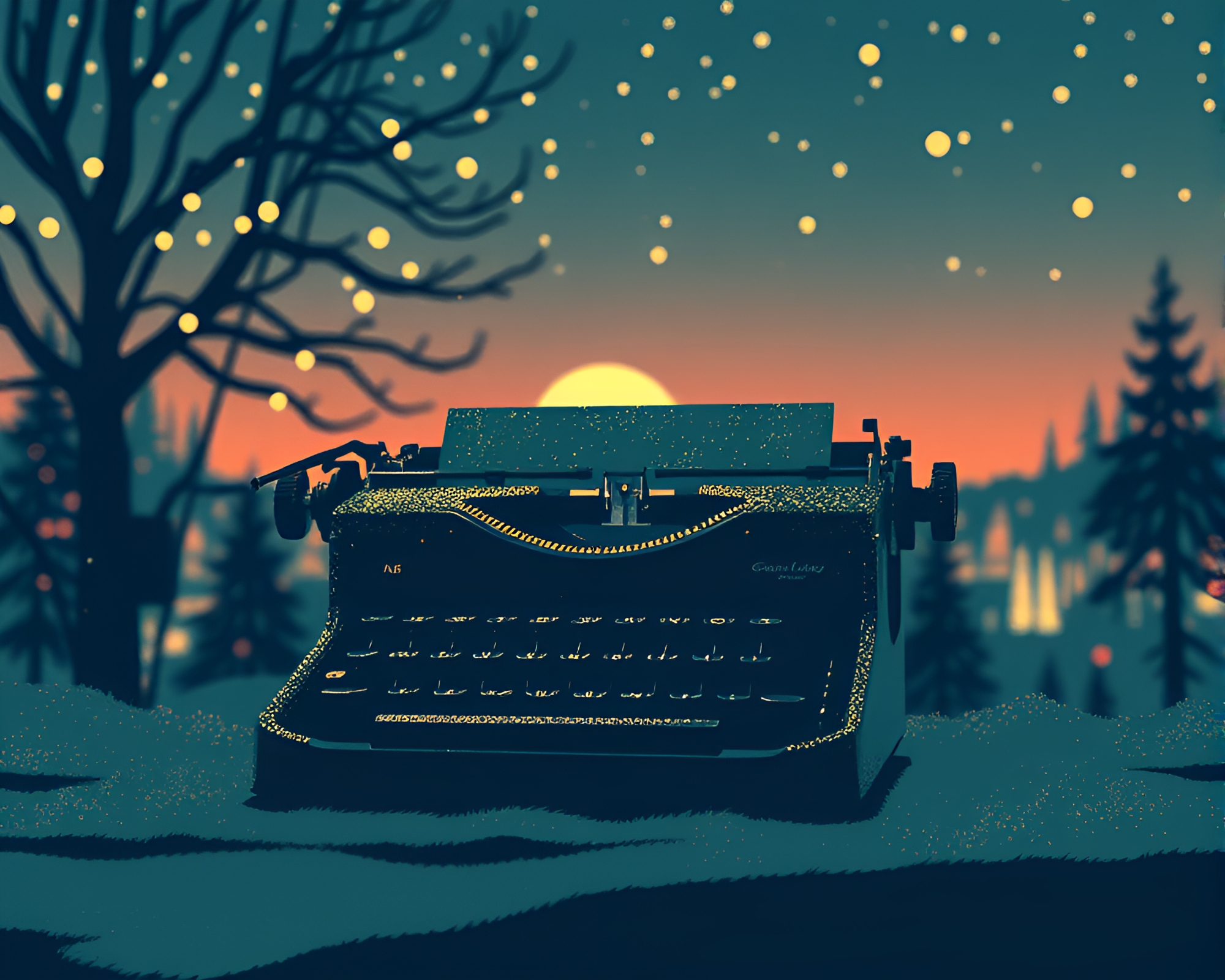Vintage Typewriter in Voxel Art Style at Twilight – free AI stock image