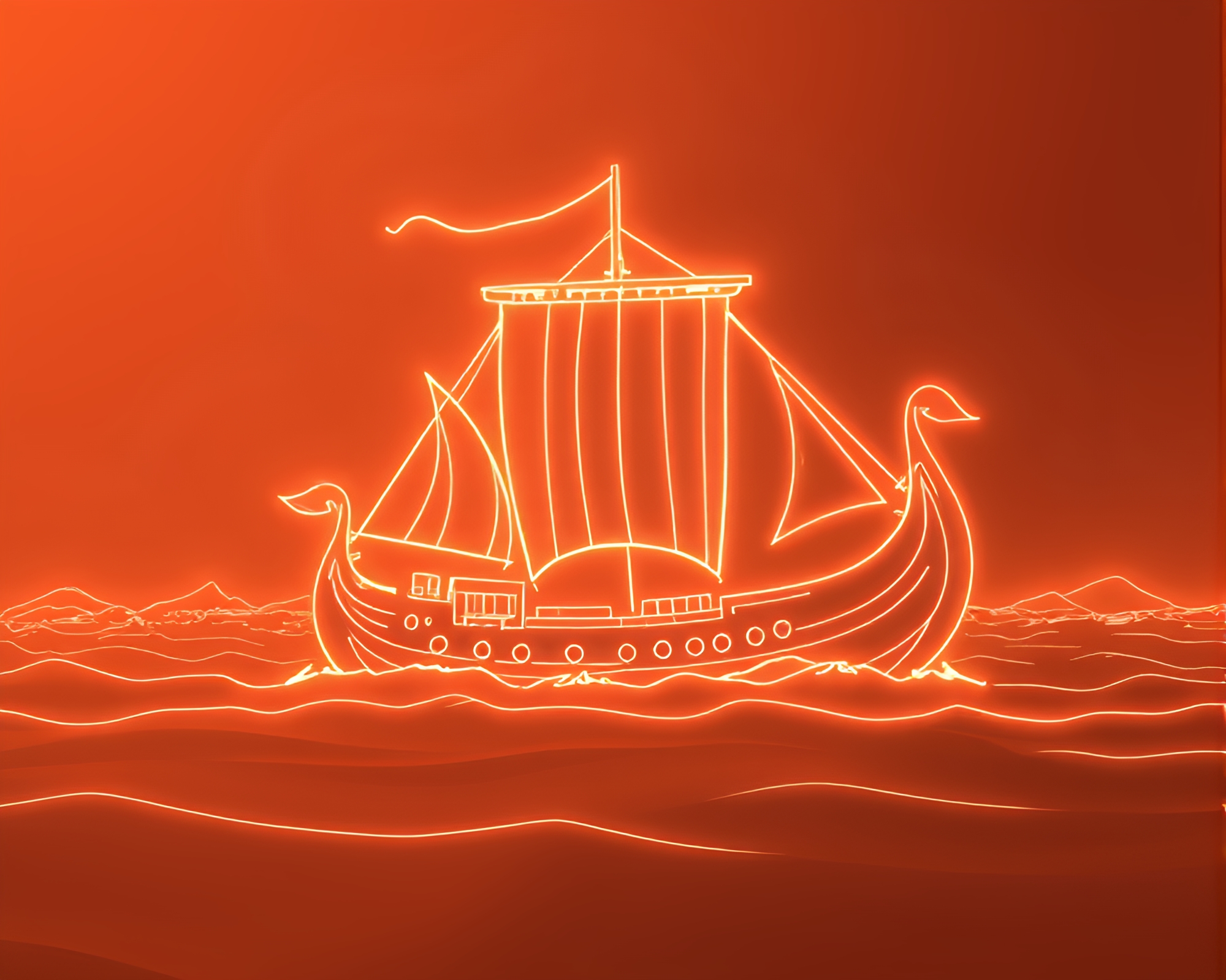 Neon Wireframe Viking Longship in Rose Gold Sepia Tone – free AI stock image