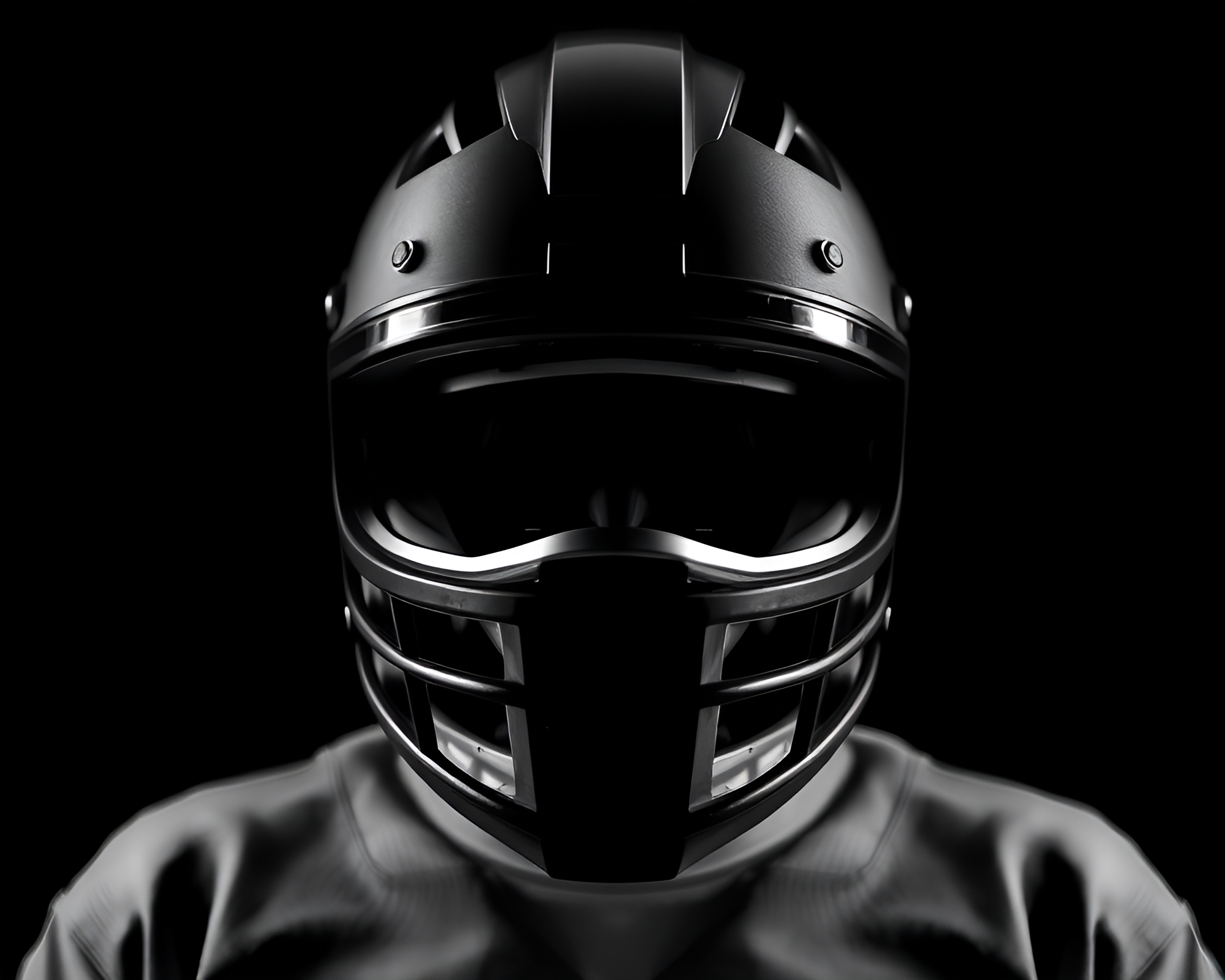 Symmetrical Helmet Duel in Dramatic Duotone Lighting – free AI stock image