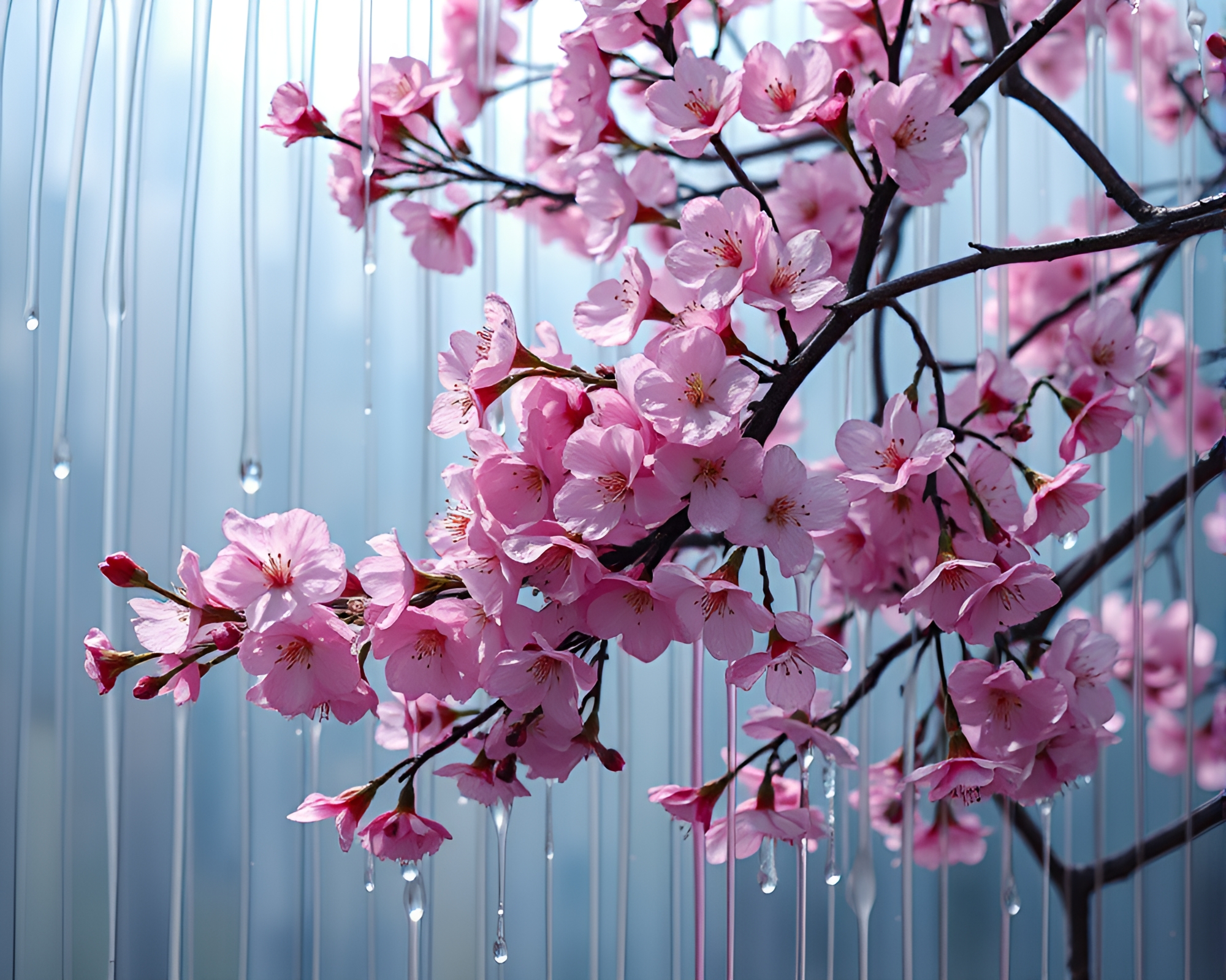 Cherry Blossom Stained Glass Paint Drips – free AI stock image