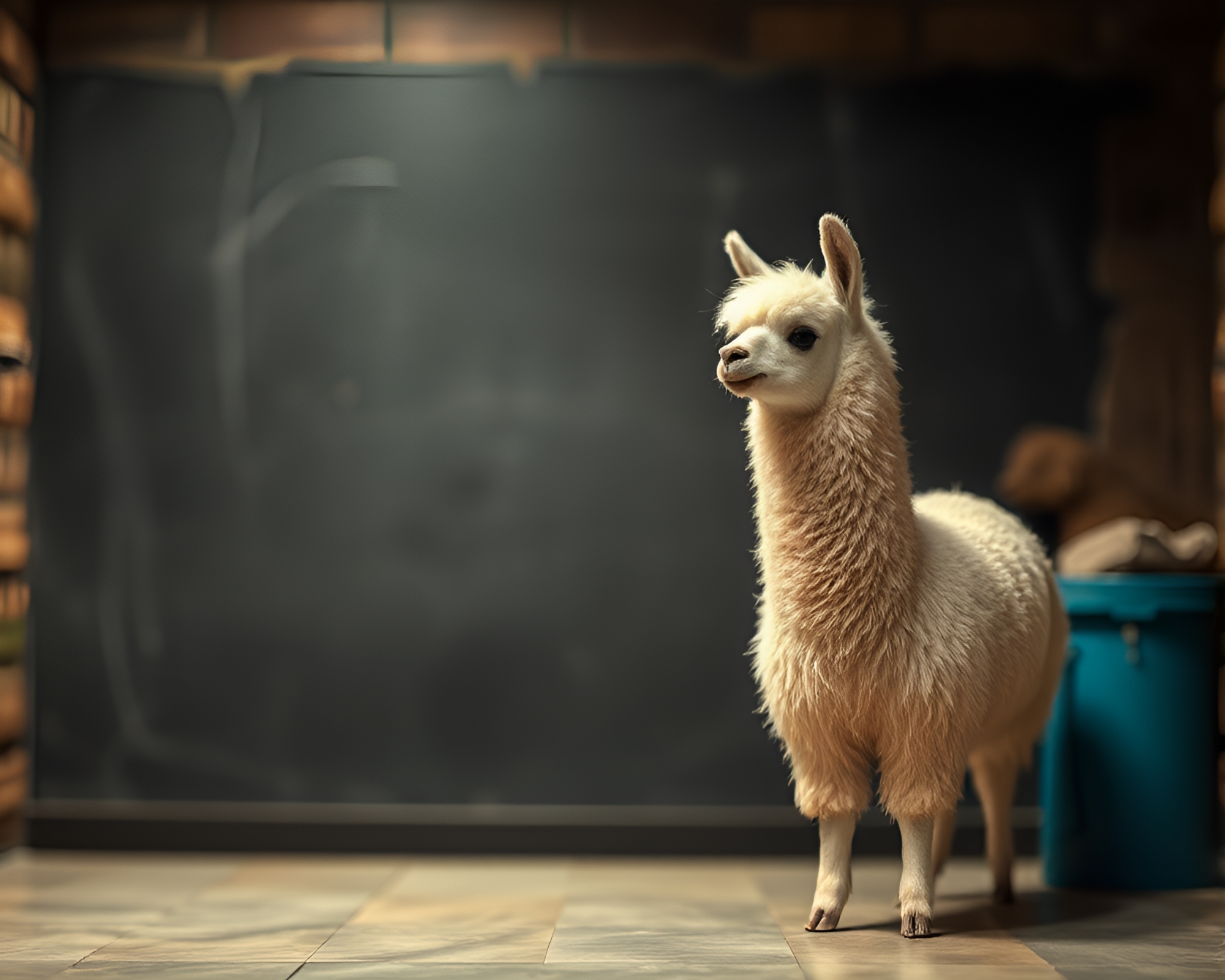 Llama in Chalkboard Basement Diorama – free AI stock image