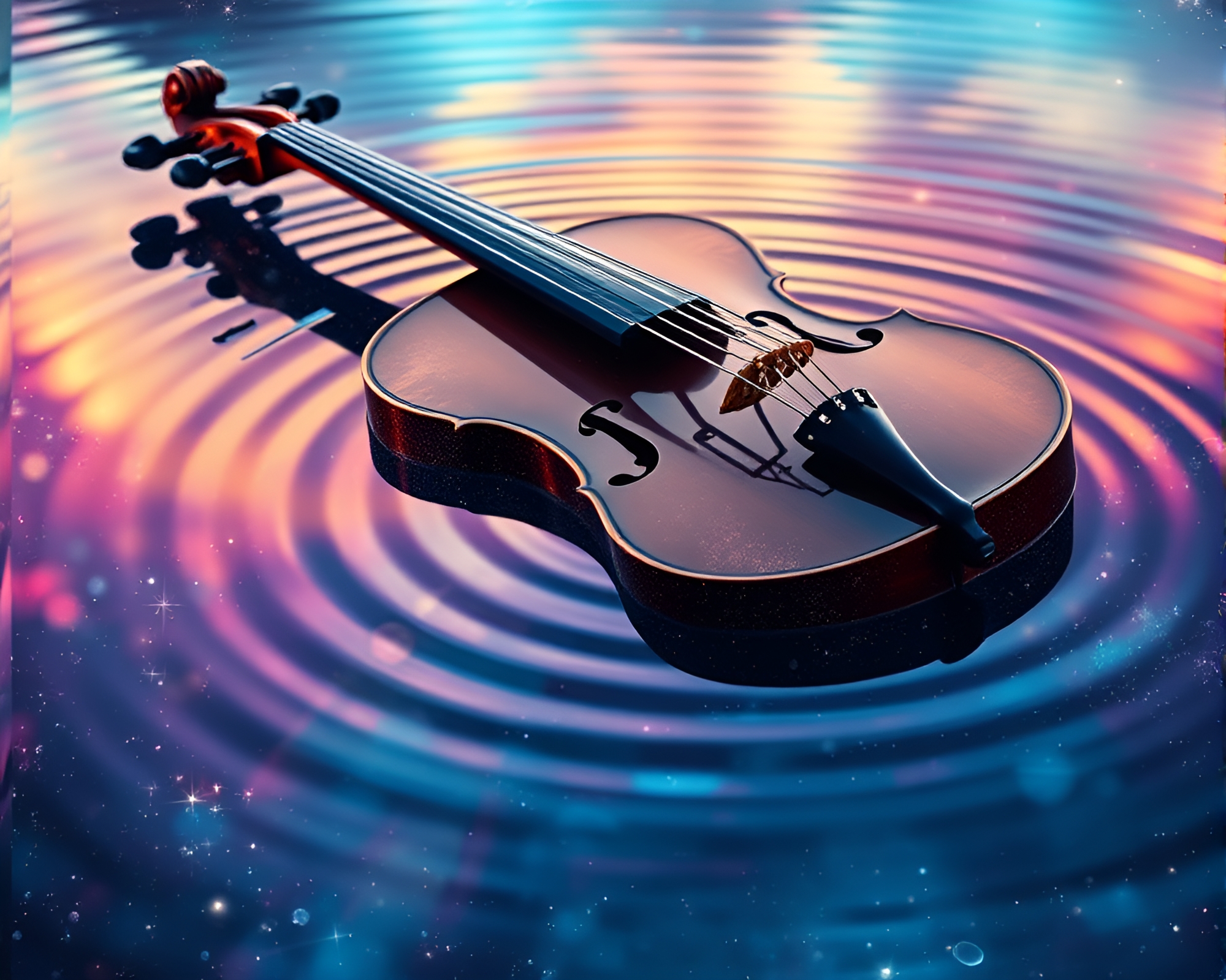 Violin Galaxy Reflections with Geometric Abstraction – free AI stock image