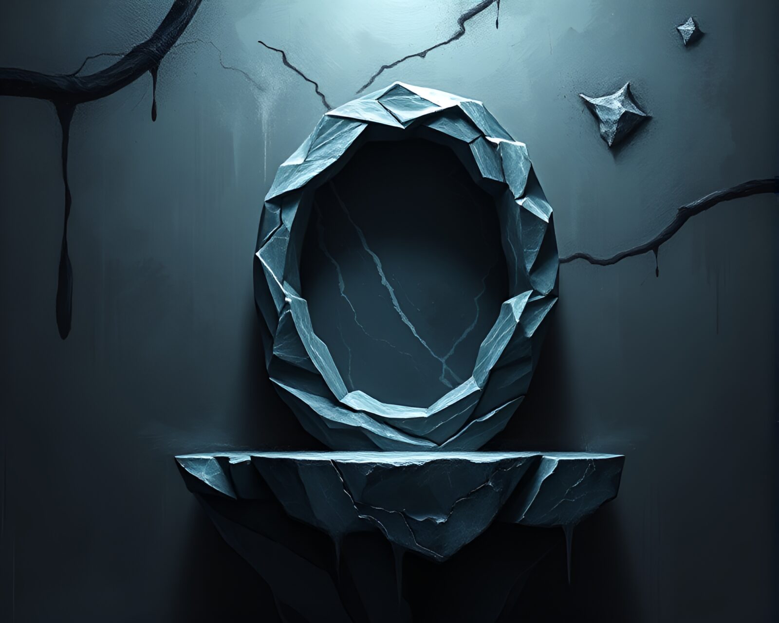 Digital painting of marble sculpture in eerie dungeon setting