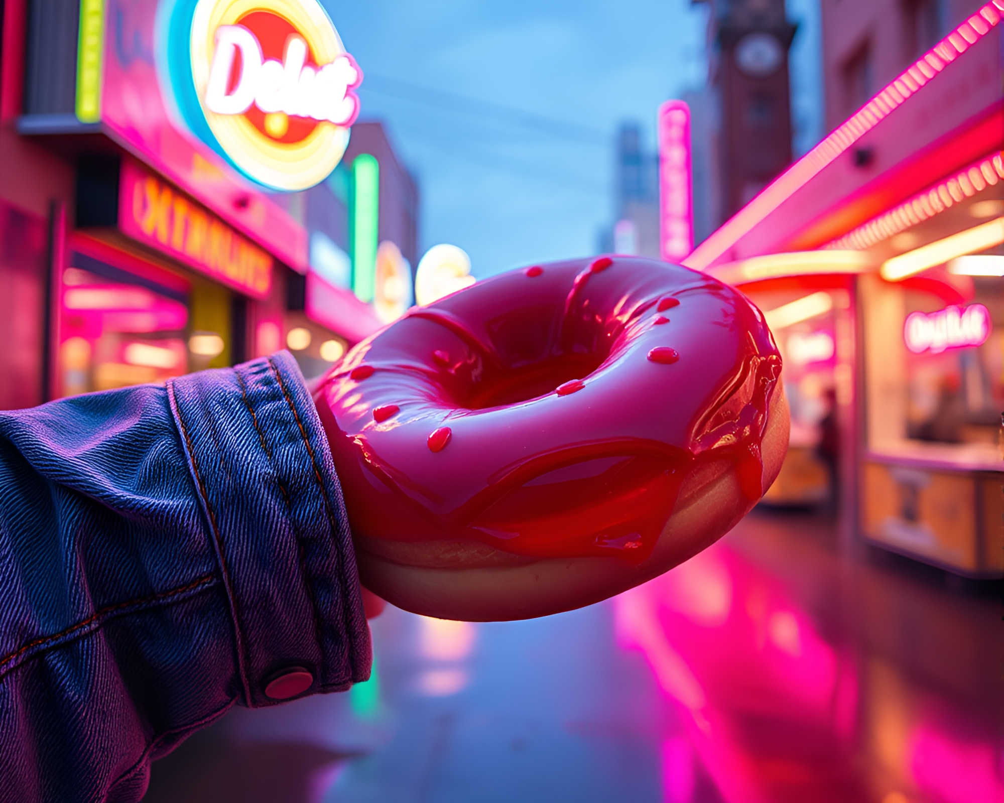 Neon Jelly Donut in Faded Denim Stereograph – free AI stock image