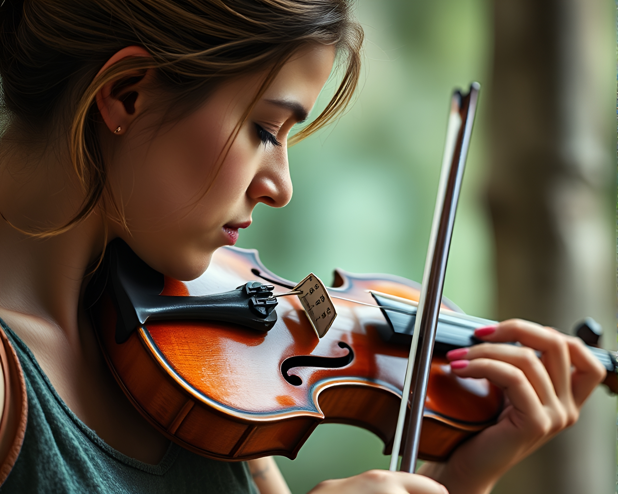 Candid Violinist Captured in Turquoise Line Art – free AI stock image
