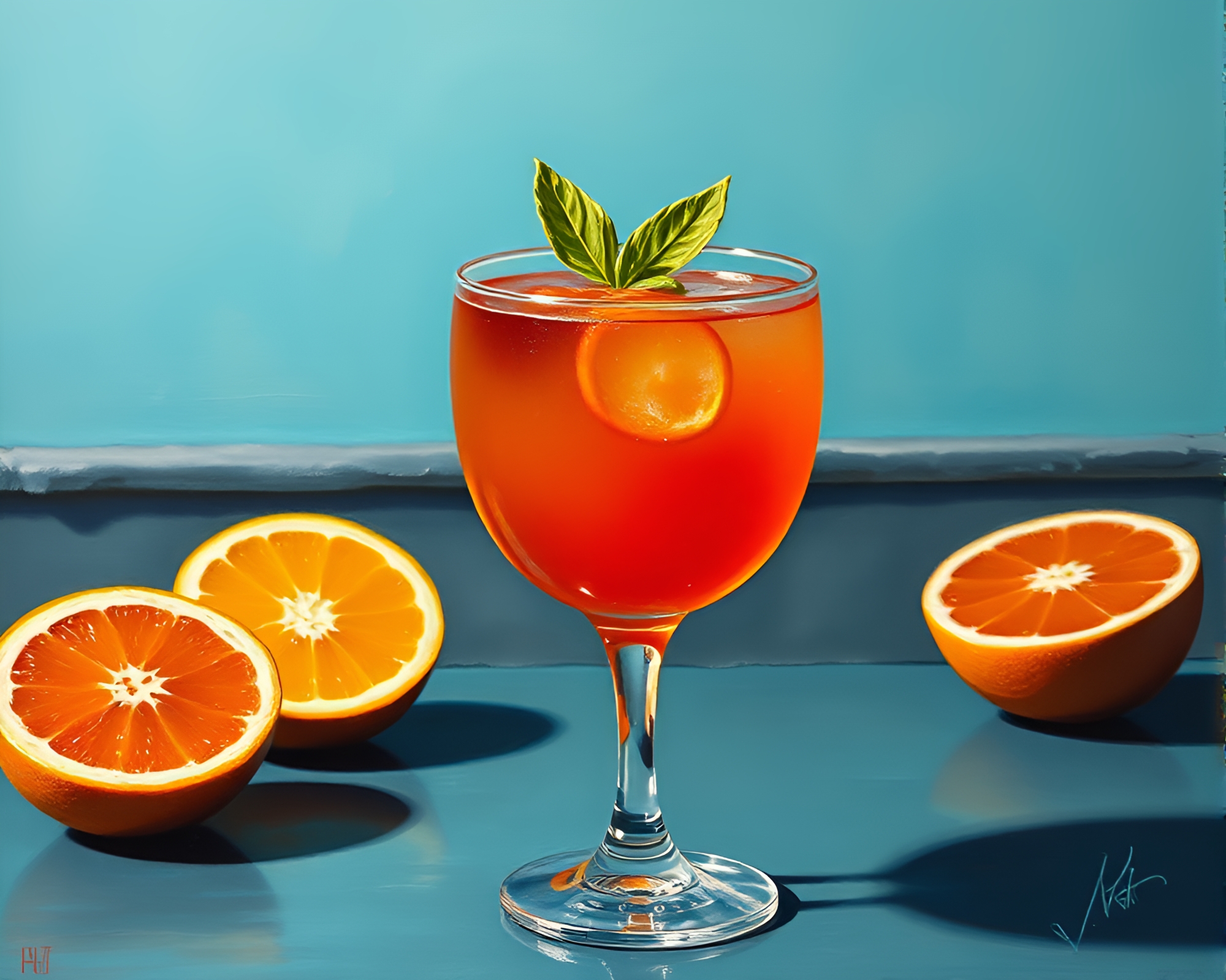 Blood Orange Cocktail in Teal Serenity – free AI stock image