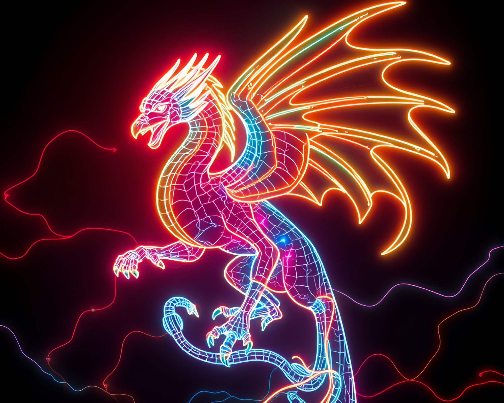 Vivid Gryphon Neon Wireframe Mixed Media Art – free AI stock image
