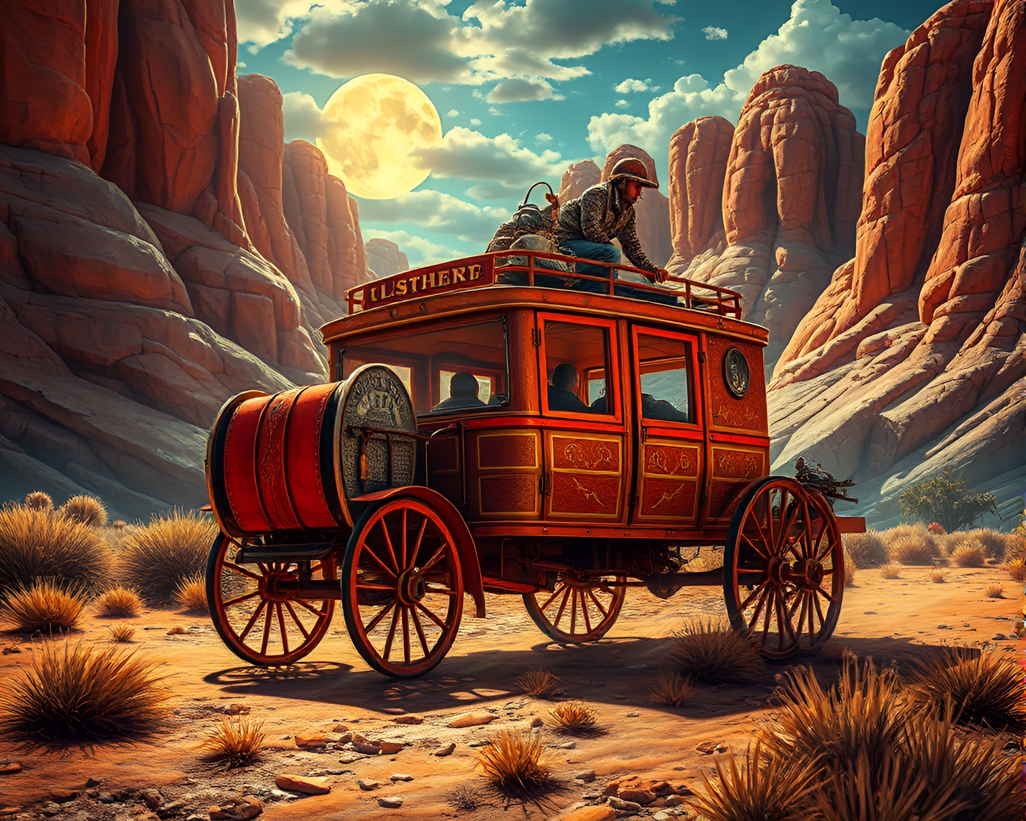 Surreal Stagecoach with Glossy Highlights – free AI stock image
