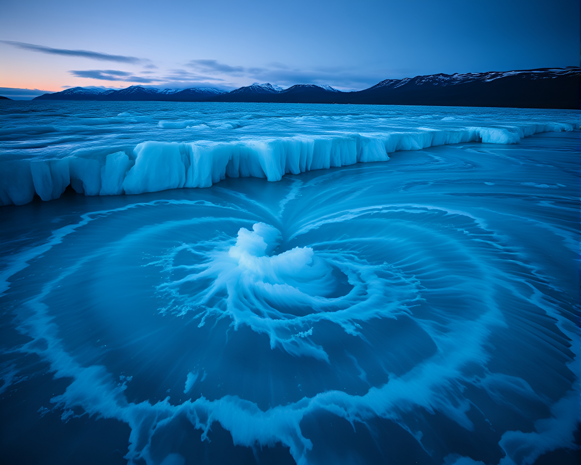 Glacial Twilight Water Whirlpool Contouring Art – free AI stock image