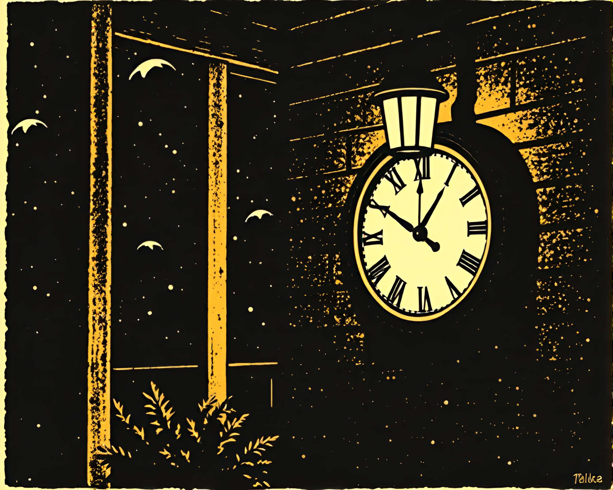 Chrono Clock in Halftone Grid Porchlight Warmth – free AI stock image