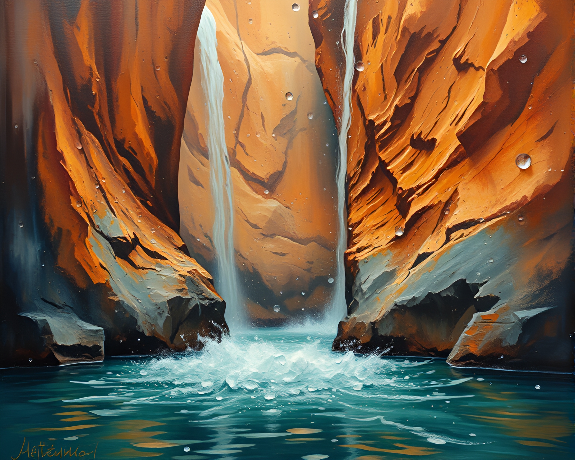 Jetpack Exploration in Canyon with Water Droplets Fresco – free AI stock image