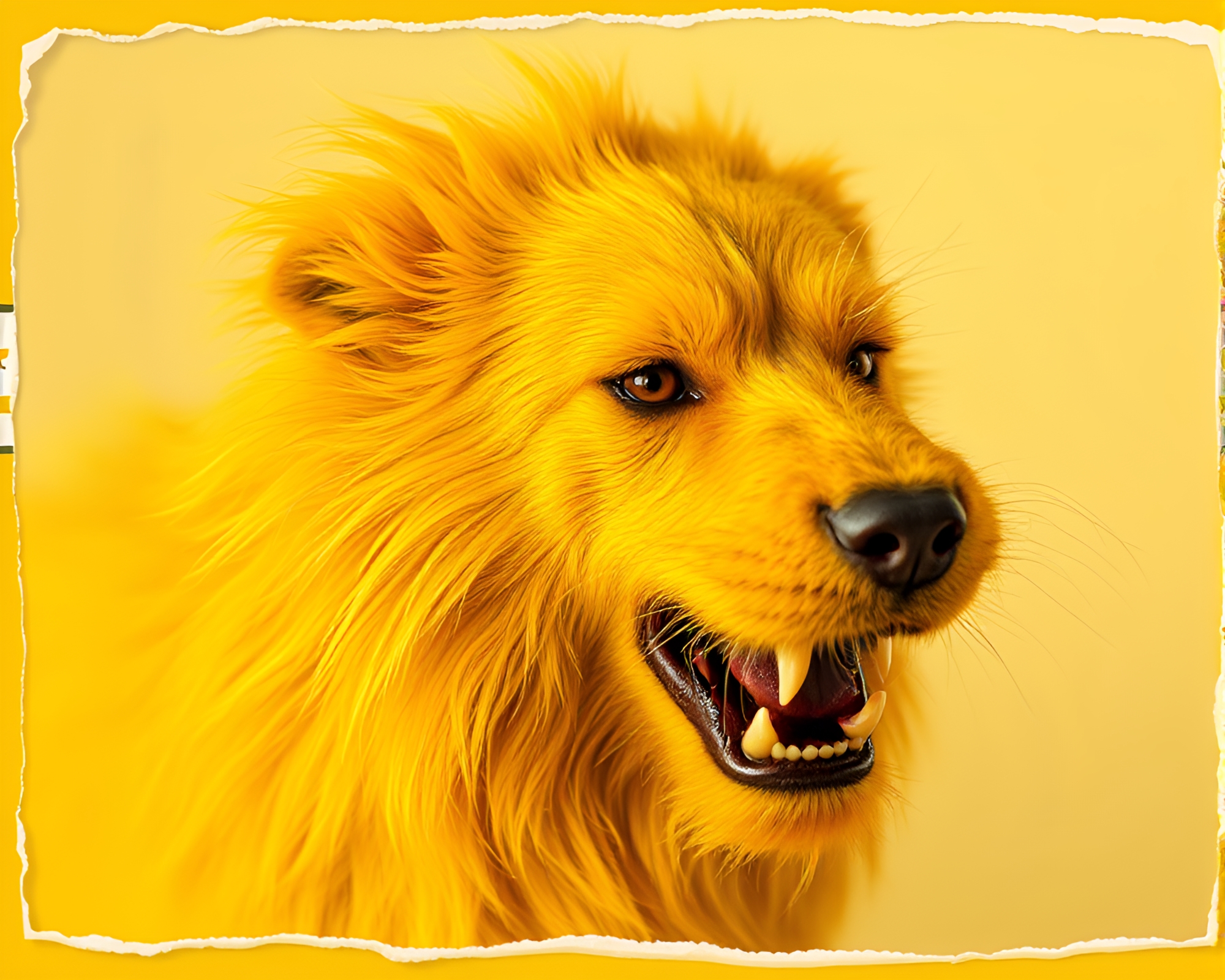 Cerberus in Mustard Yellow Haze with Torn Edges – free AI stock image