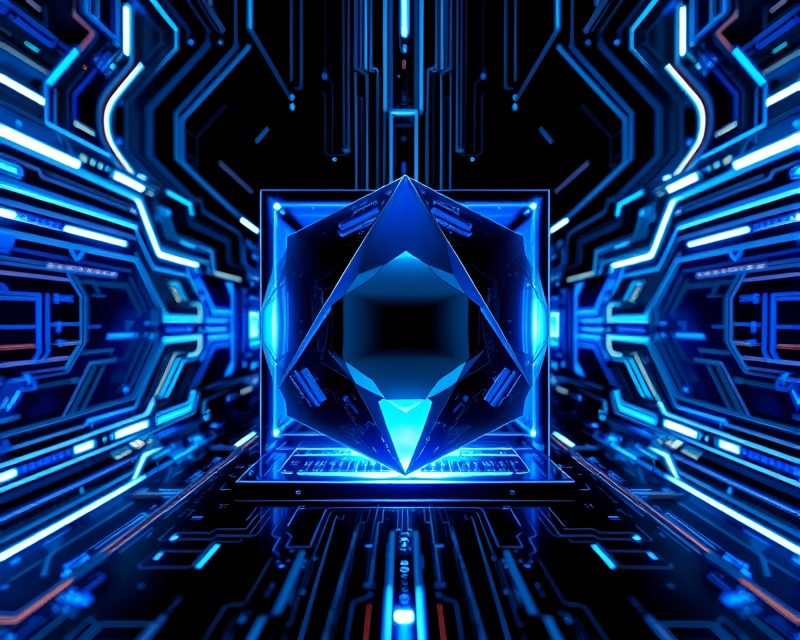 Prismatic Quantum Computing in Cybernetic Cobalt Blue Universe – free AI stock image