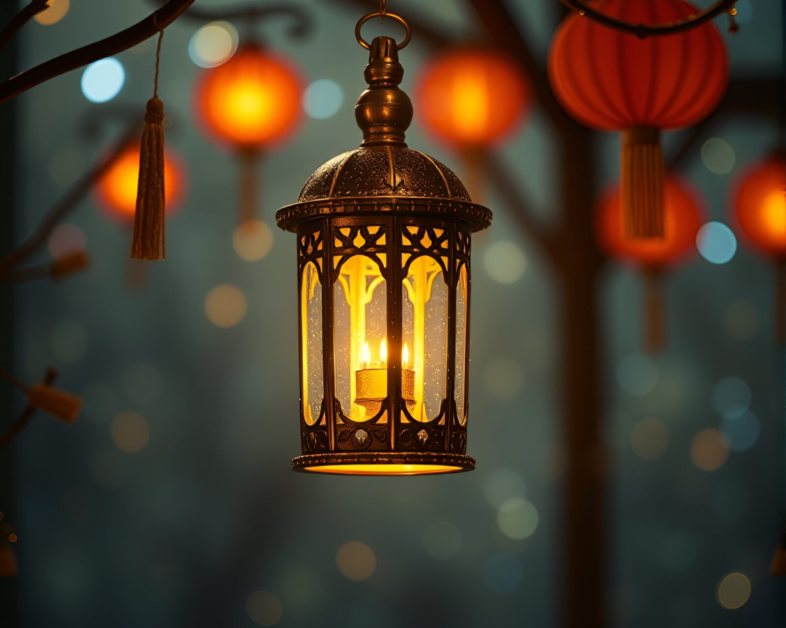 Enchanting stop-motion animation still of lantern with gilded highlights