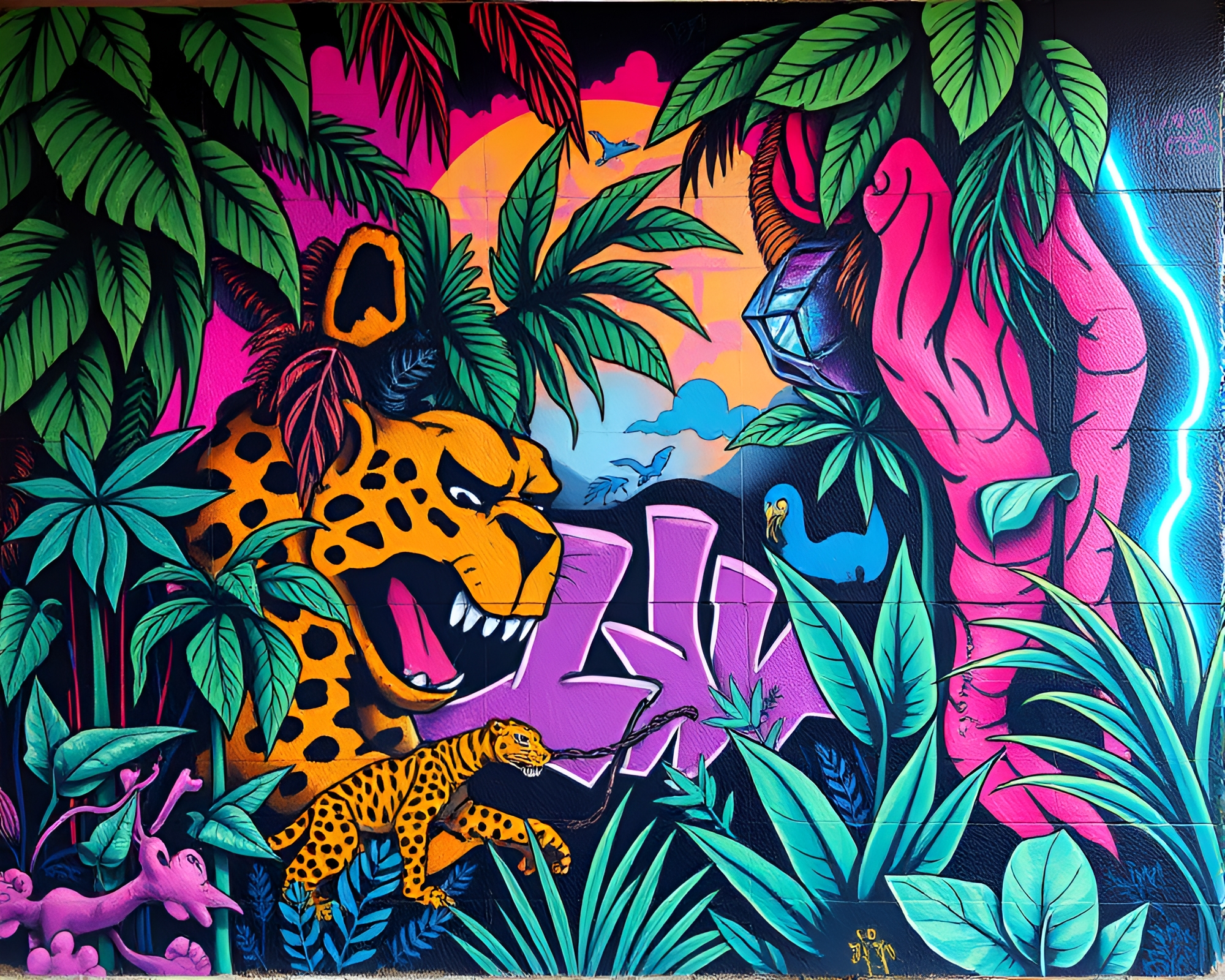 Neon Jungle Graceful Illustration – free AI stock image