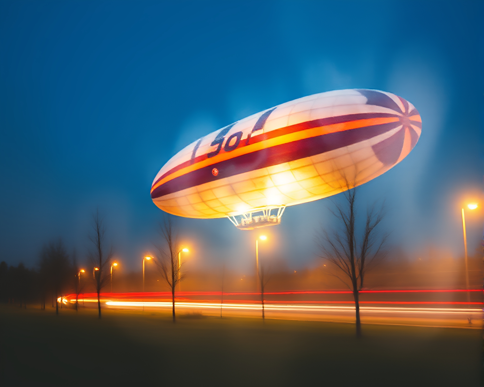 Mystical Zeppelin Light Painting on Watercolor Background – free AI stock image