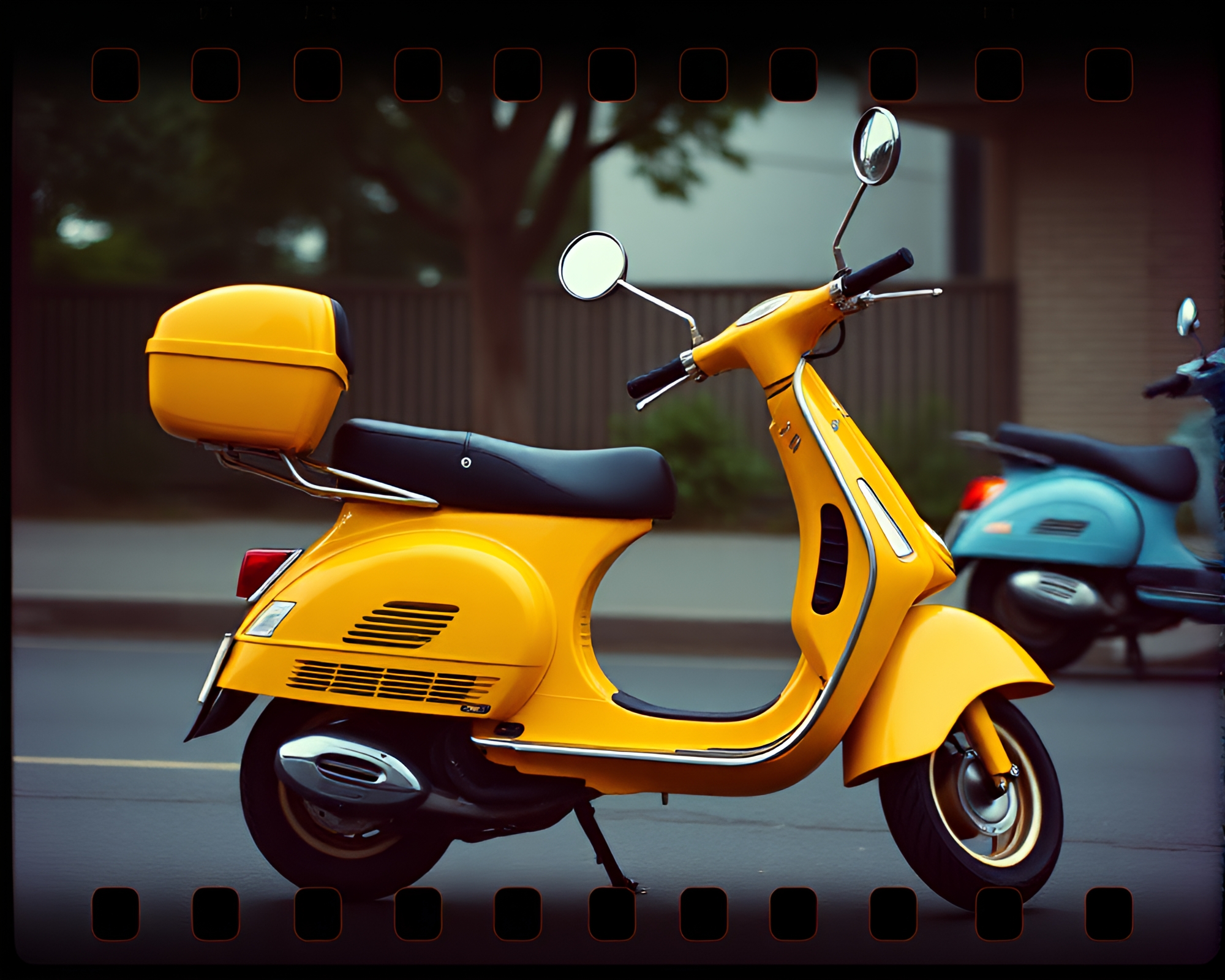 80s-inspired Electric Scooter with Film Sprocket Holes – free AI stock image