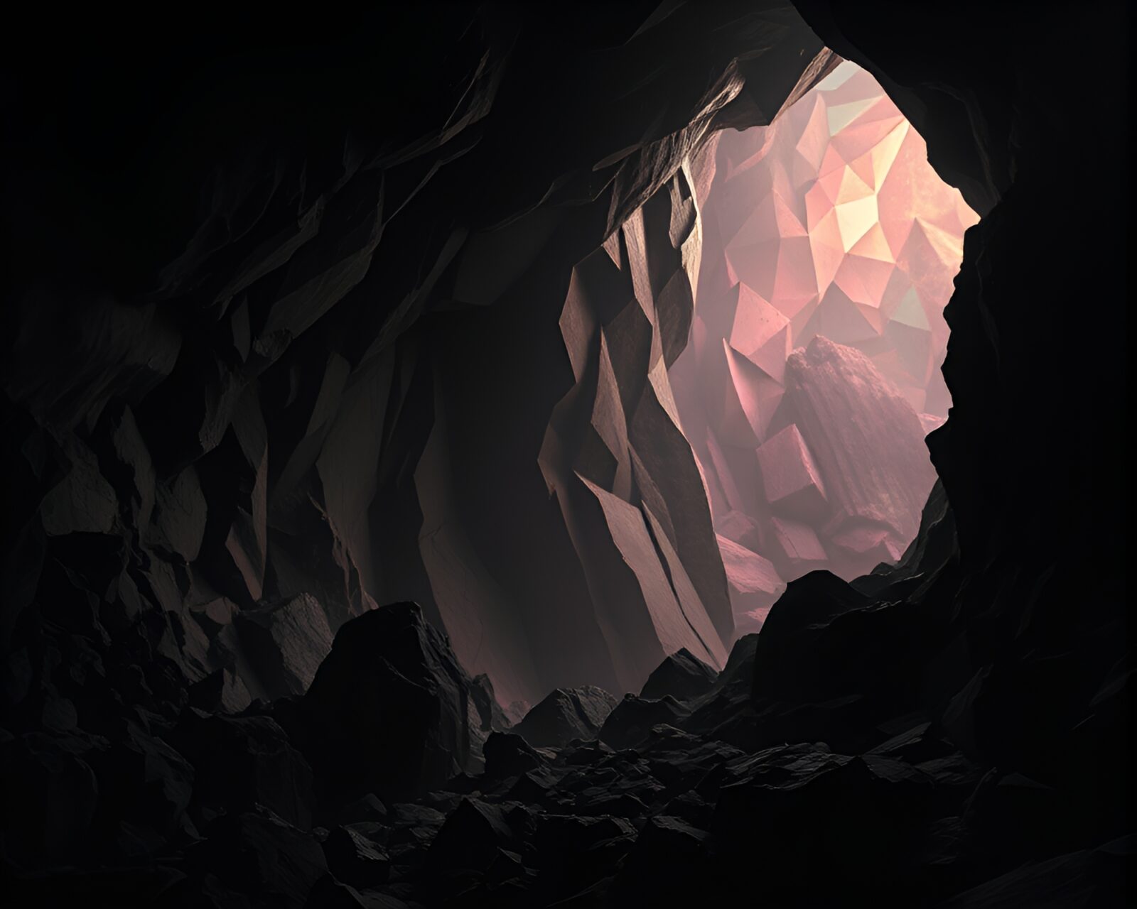 Trippy hologram effect cave art with intricate geometric shapes.