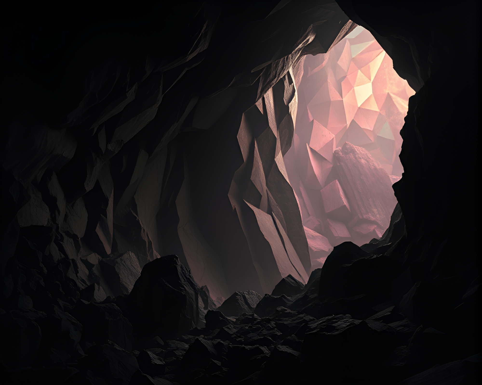 Holographic Cave Paintings: Geometric Patterns in Desaturated Hues – free AI stock image