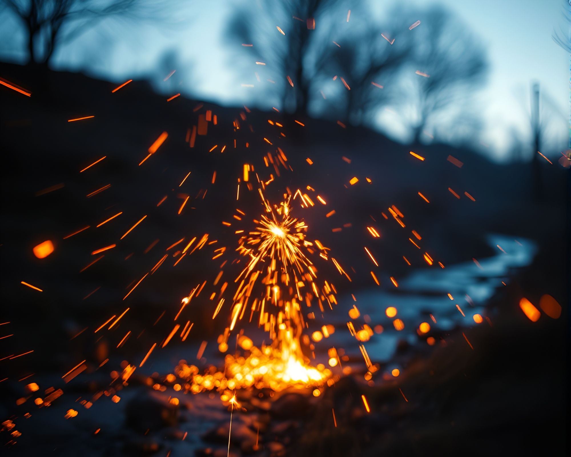 Glowing Sparkler Trails Over Low Saturation Glitch Hot Spring – free AI stock image