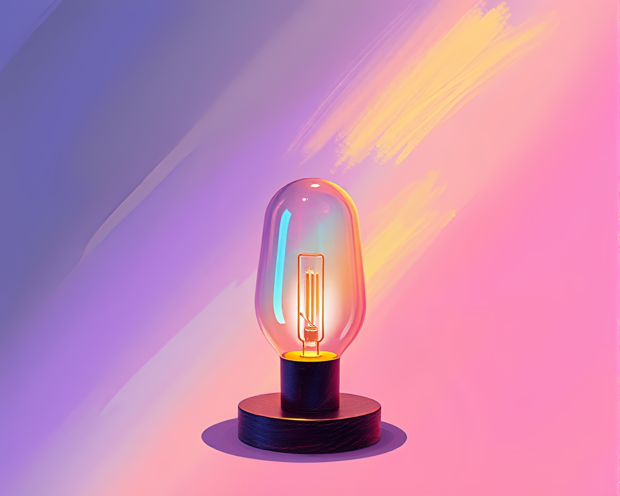 Vibrant Lamp Illuminated Pastel Cityscape Illustration – free AI stock image
