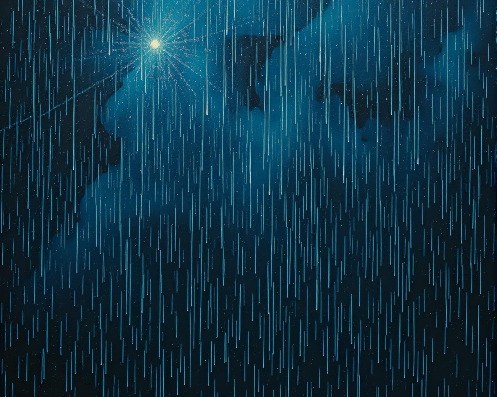 Eerie collage of cosmic horror creatures in glowing rain