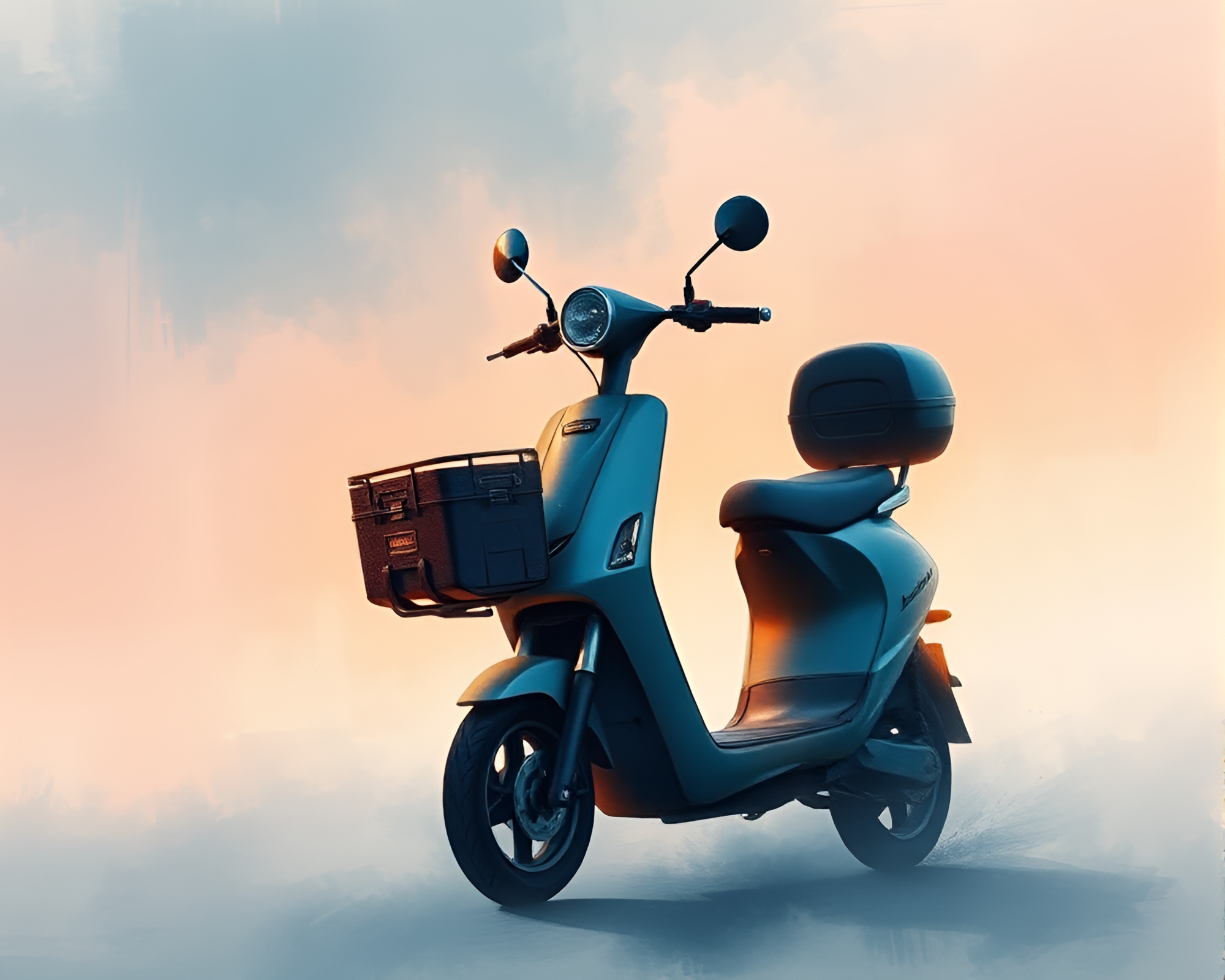 Electric Scooter Wildlife Watercolor in Digital Twilight Haze – free AI stock image