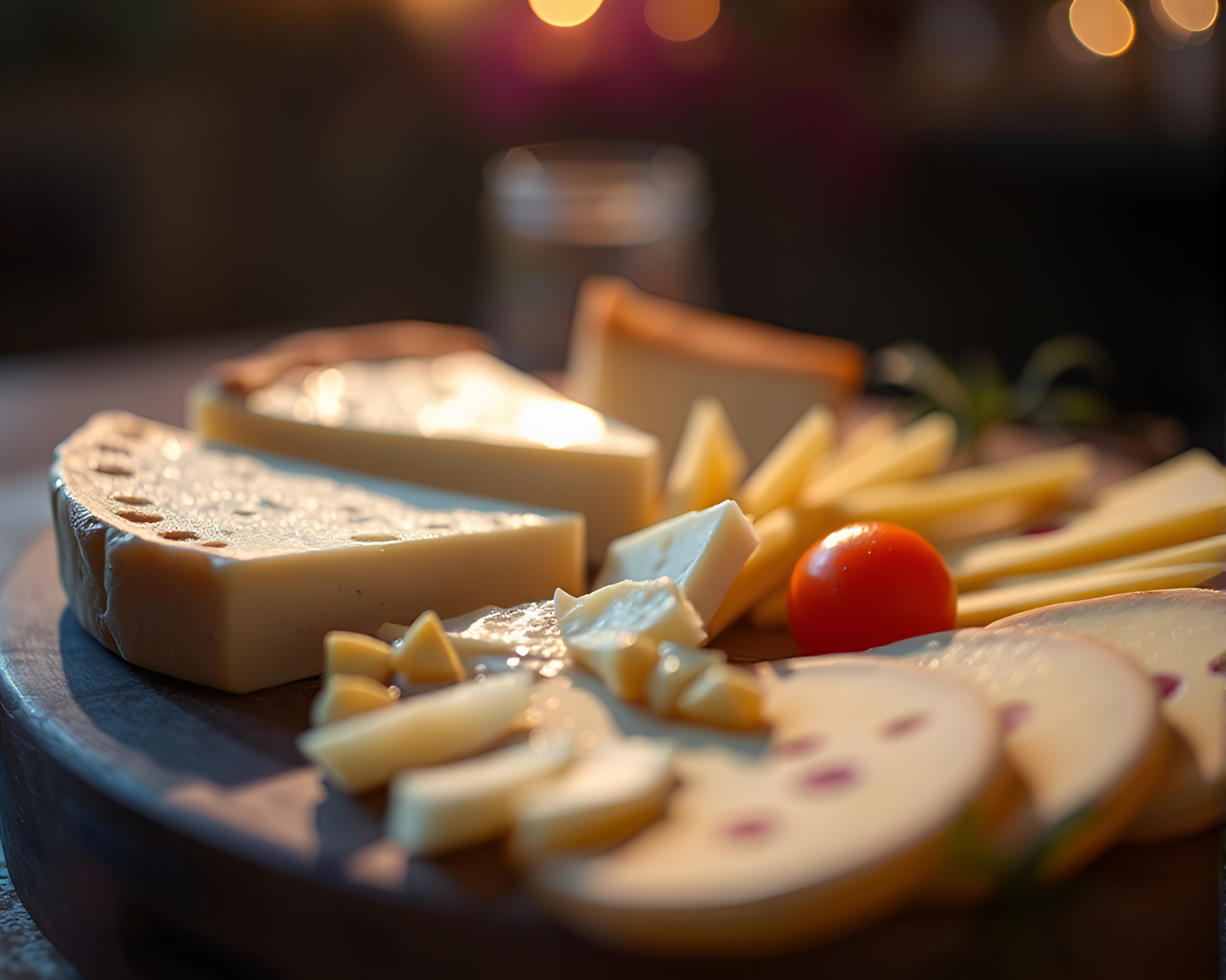 Close-Up Lens Flare Cheese Platter| Washed-Out Colors – free AI stock image