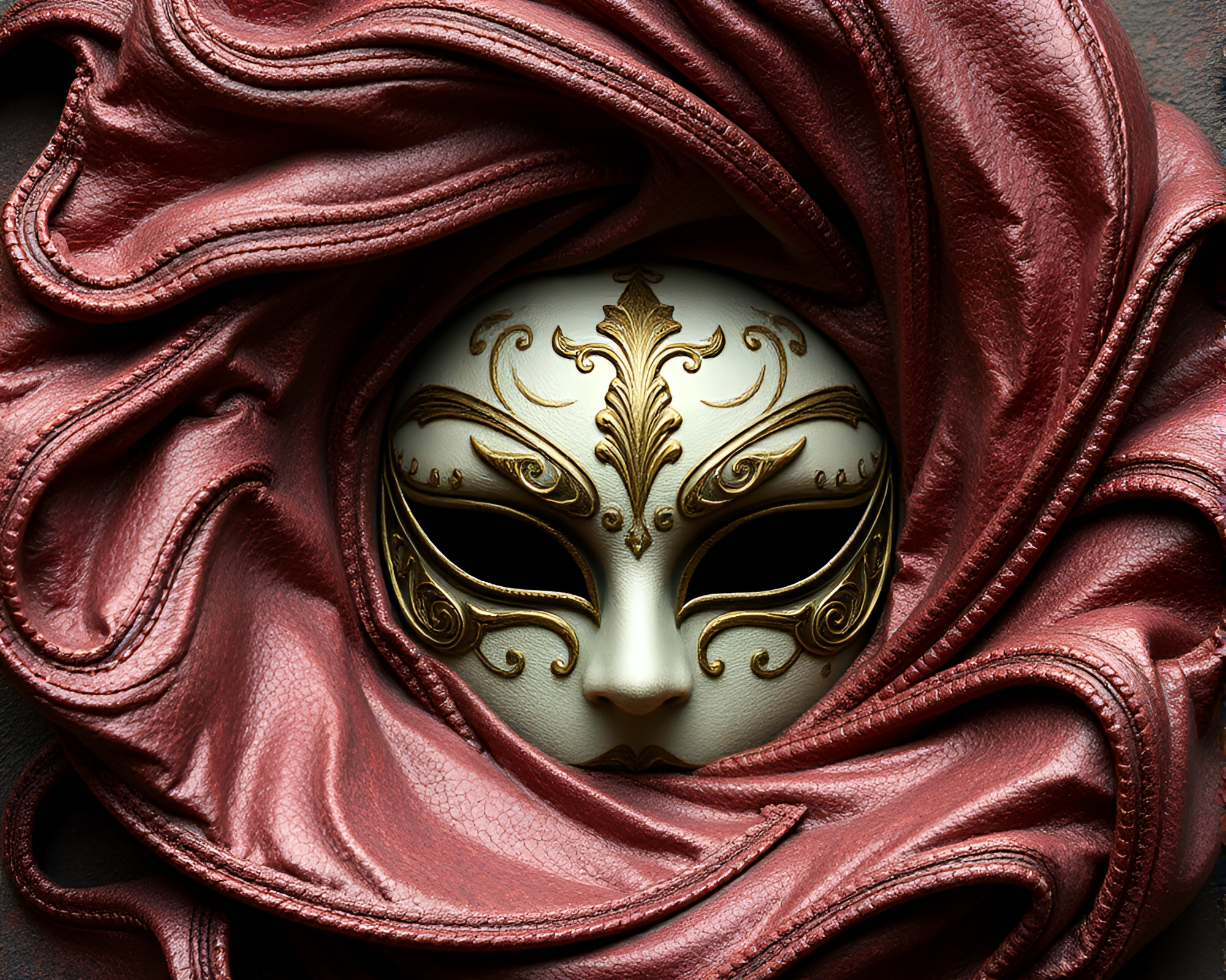 Spiral Venetian Mask Illuminated in Matte Textures – free AI stock image