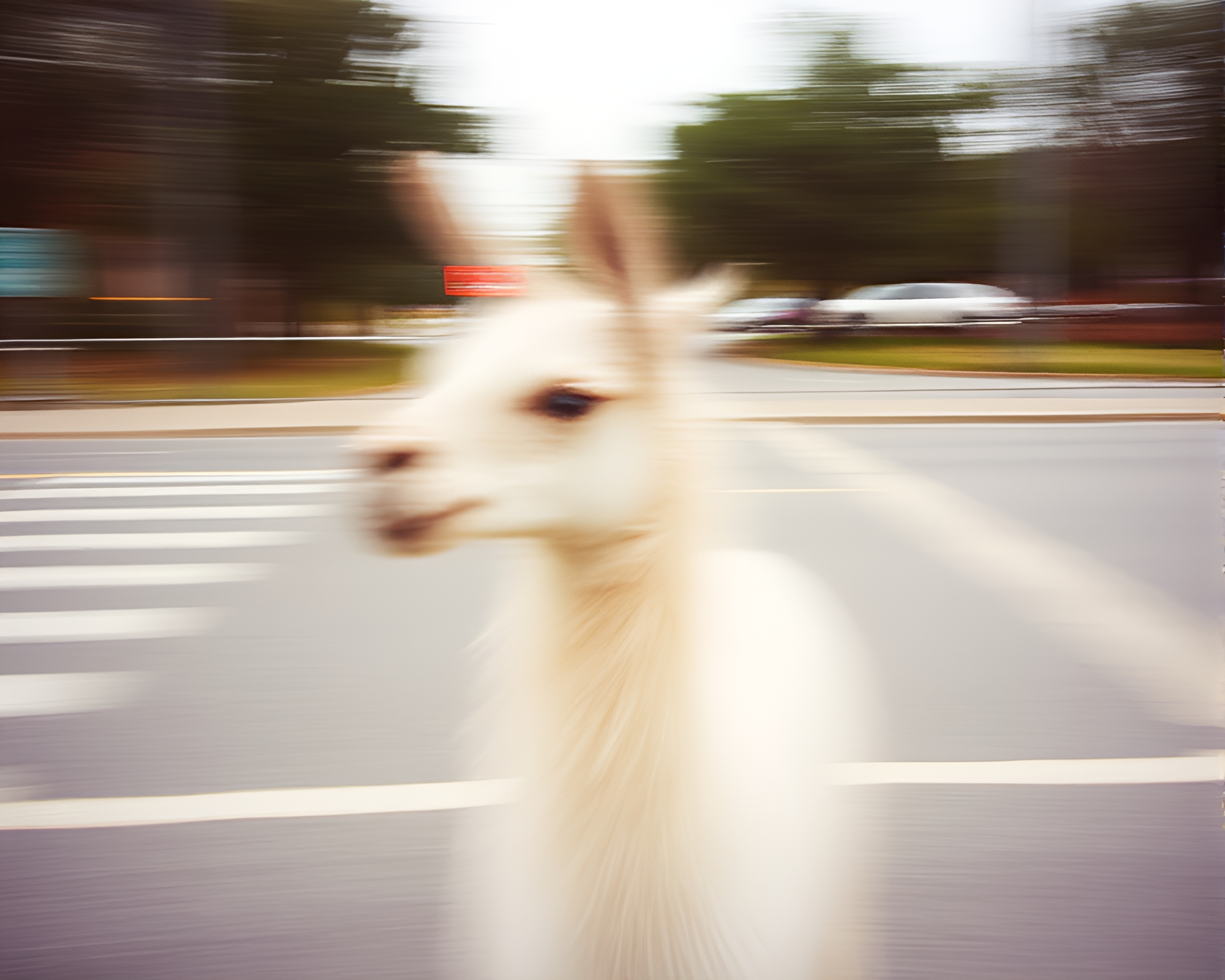 Llama in Pan Motion Blur with Expired Film Look – free AI stock image
