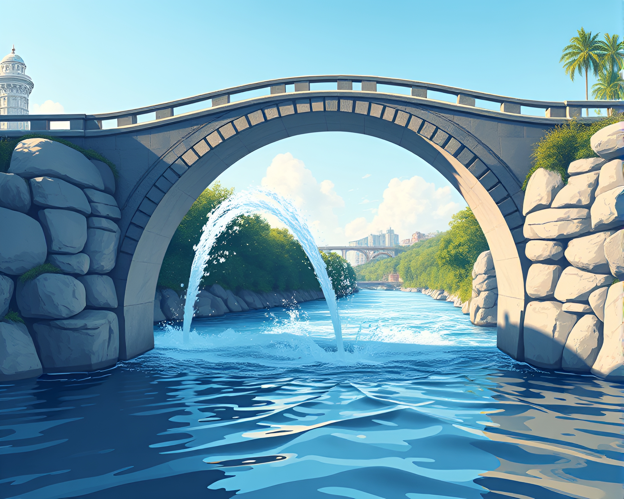 Ethereal Arch Bridge Over Water whirlpool Vector Art – free AI stock image