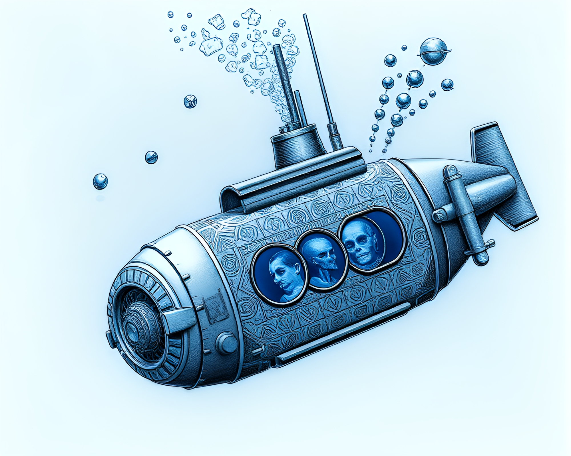 Deep Sea Submarine Engraved Illustration – free AI stock image
