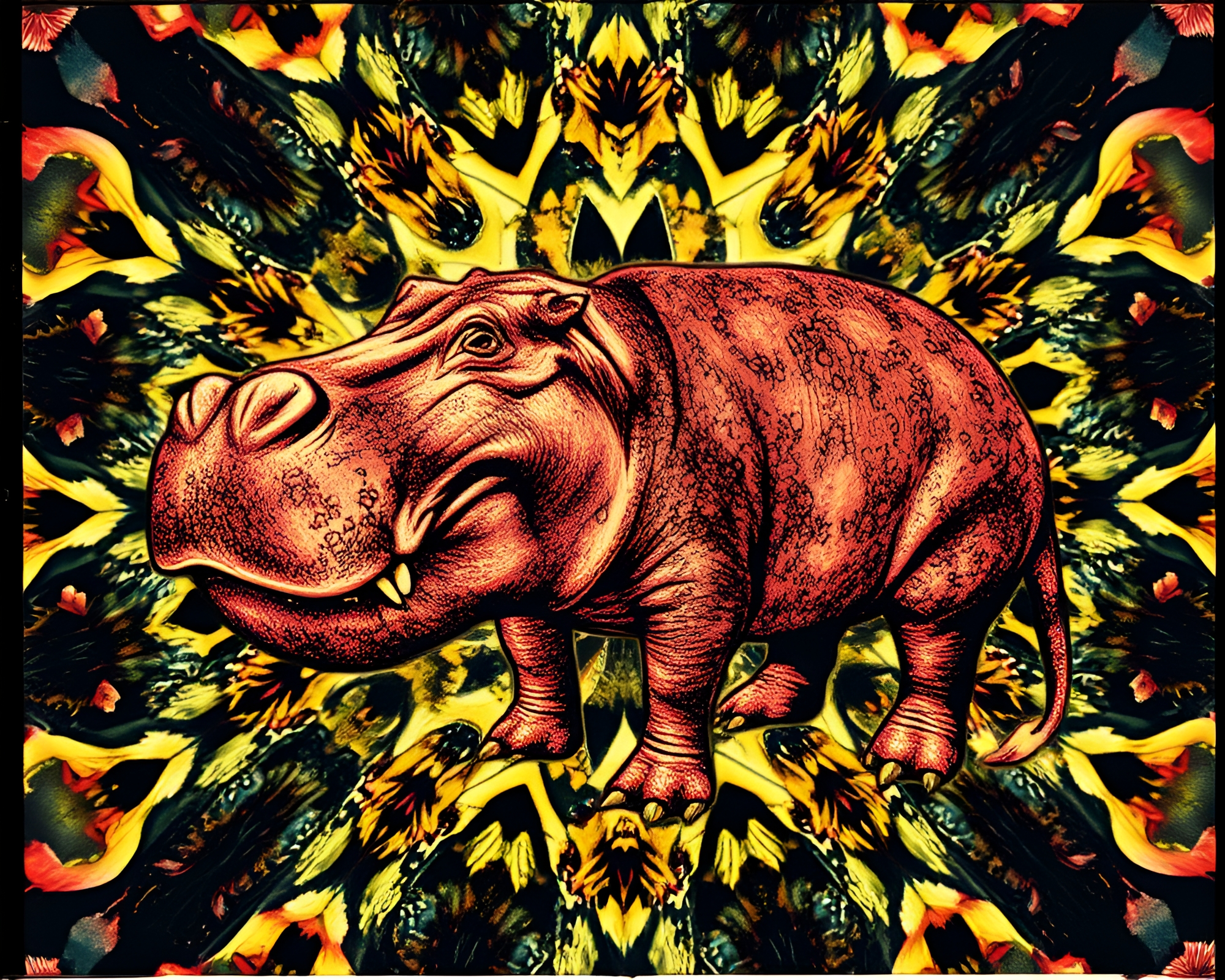 Hippopotamus Goddess in Tattoo Flash Art Style – free AI stock image