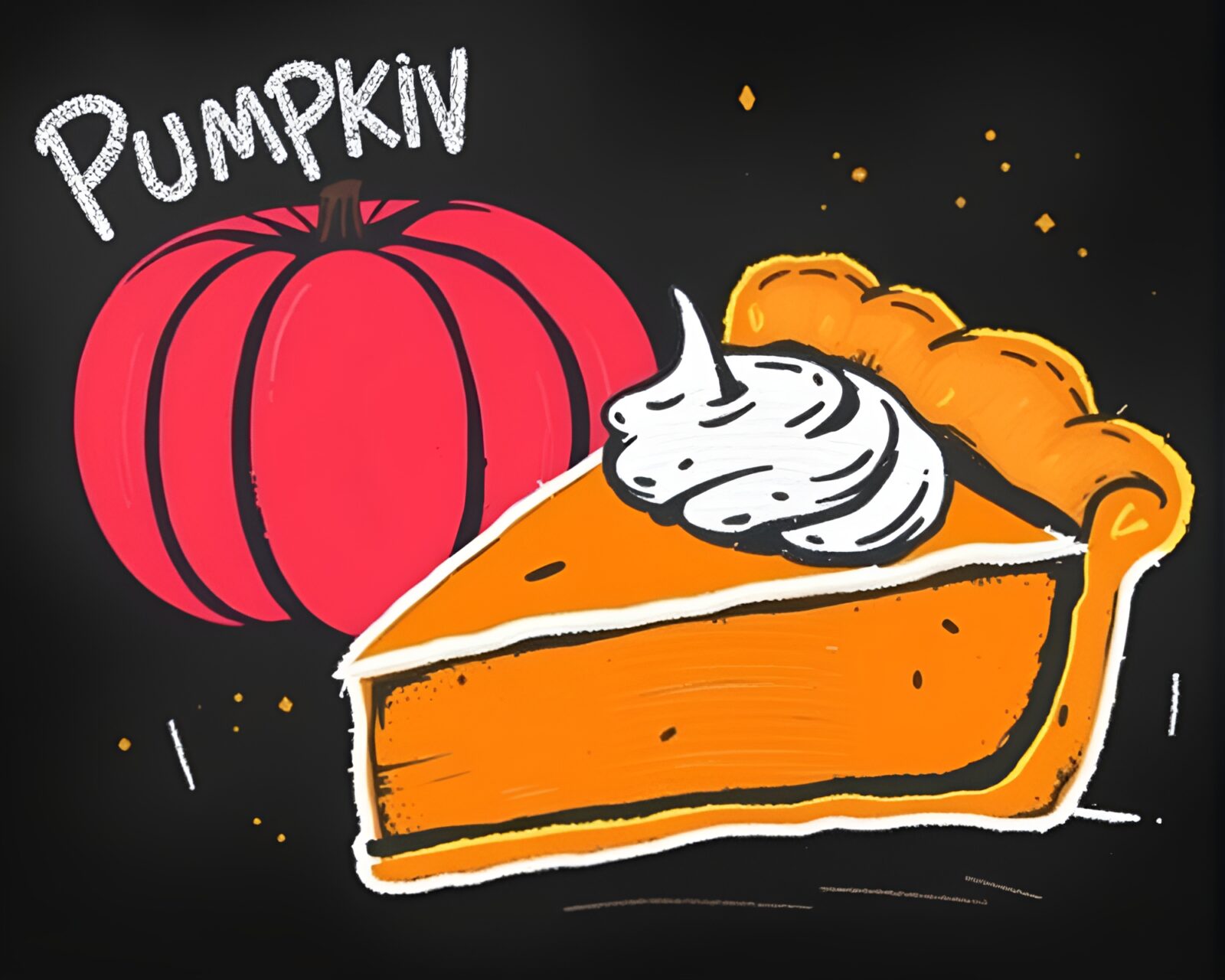 Colorful chalk pumpkins on an 8-bit background