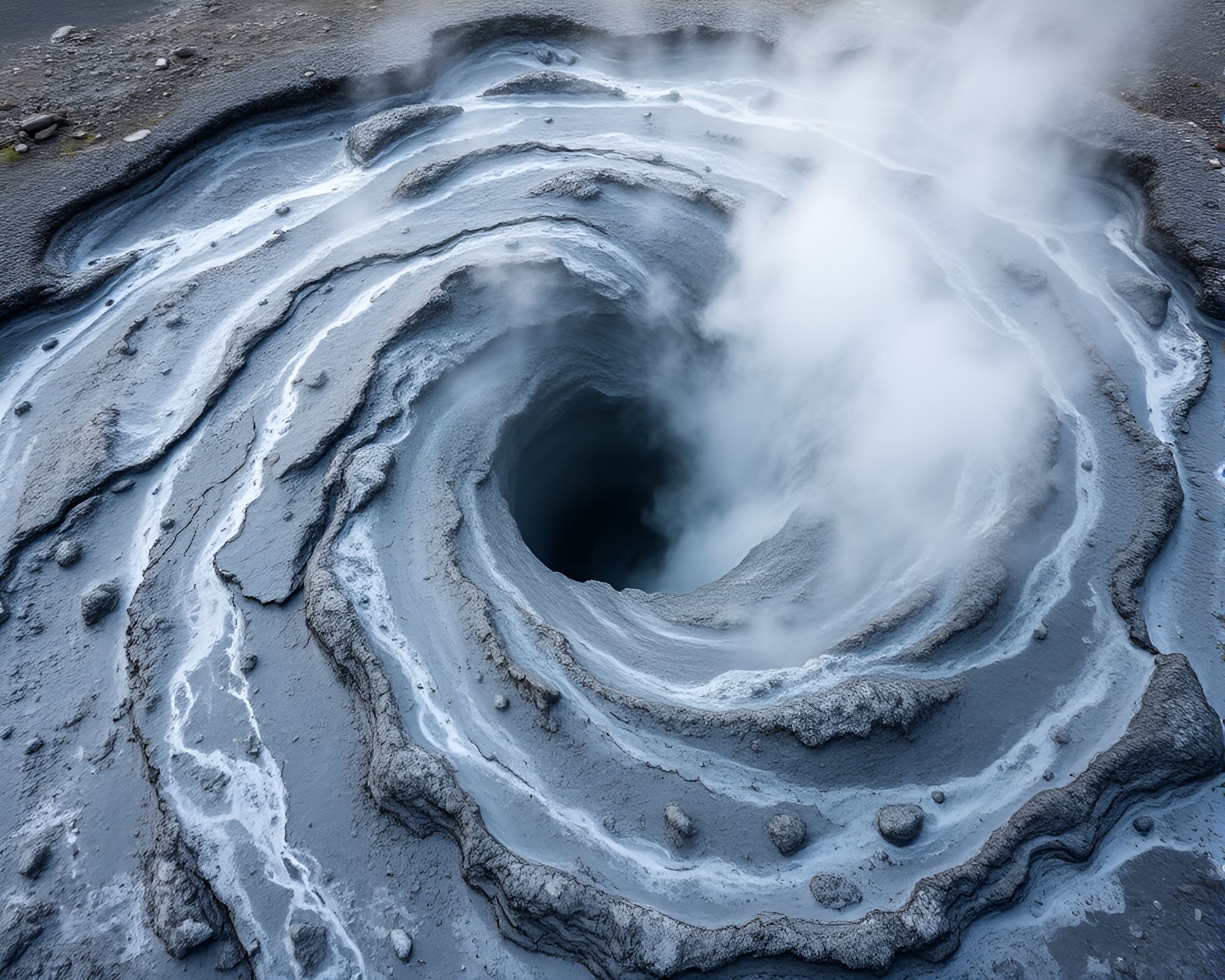 Fibonacci Spiral within Volcanic Ash Tinted Hot Spring – free AI stock image