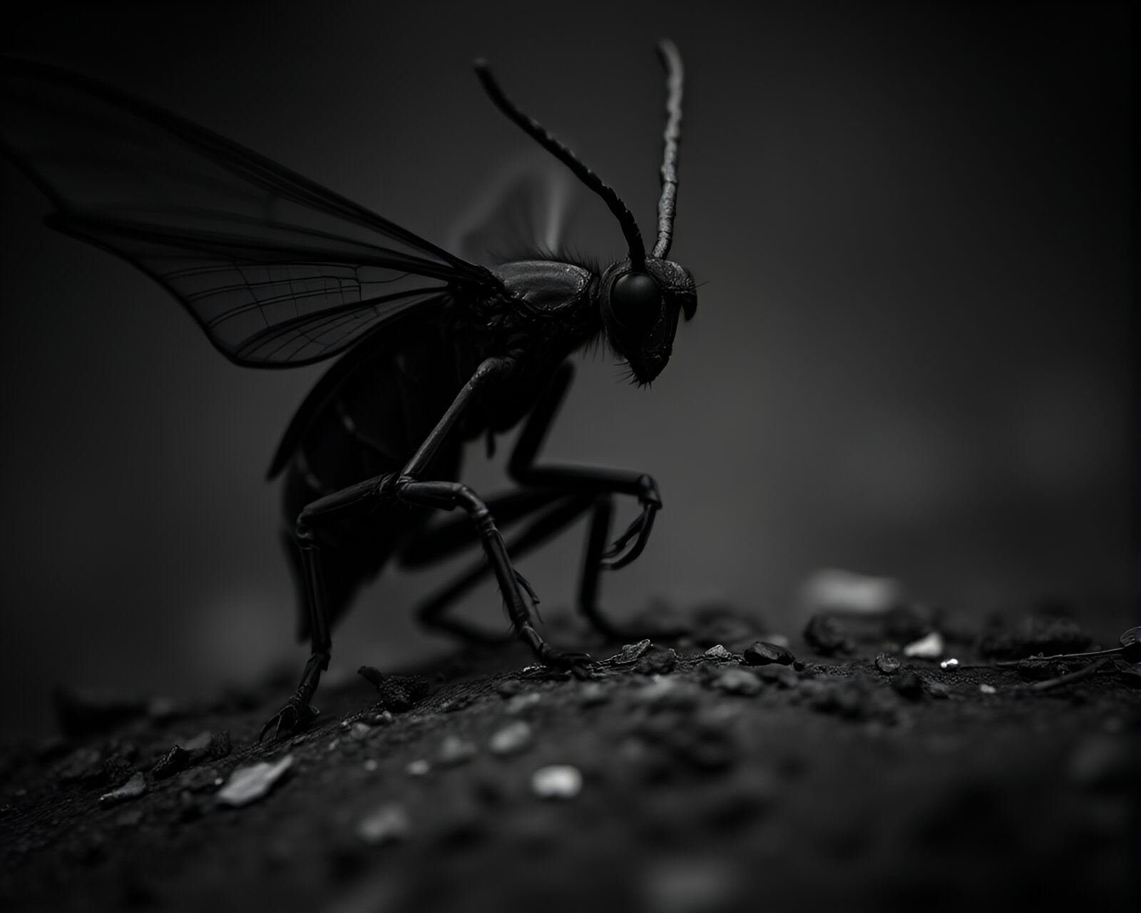 Artistic composition of a nymph in a film noir setting