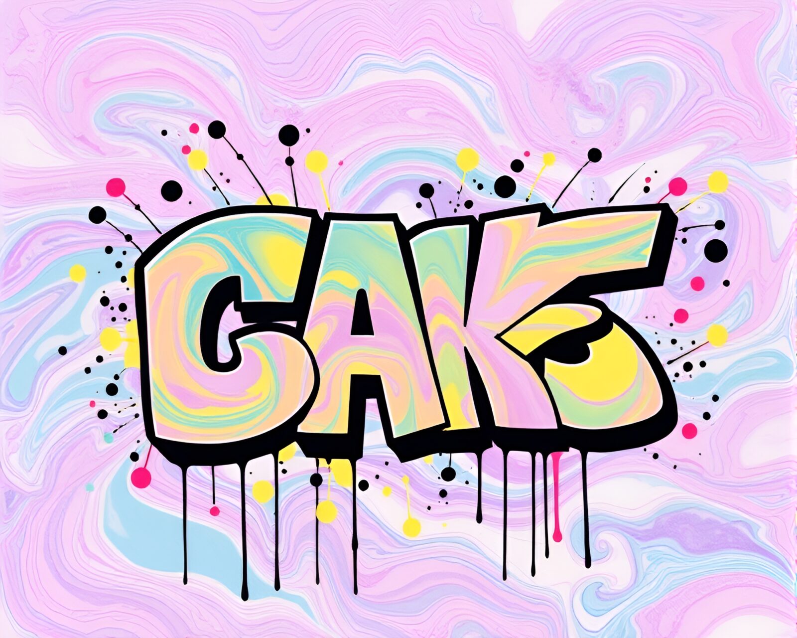 Vibrant pastel graffiti swirls on a retro marbled surface
